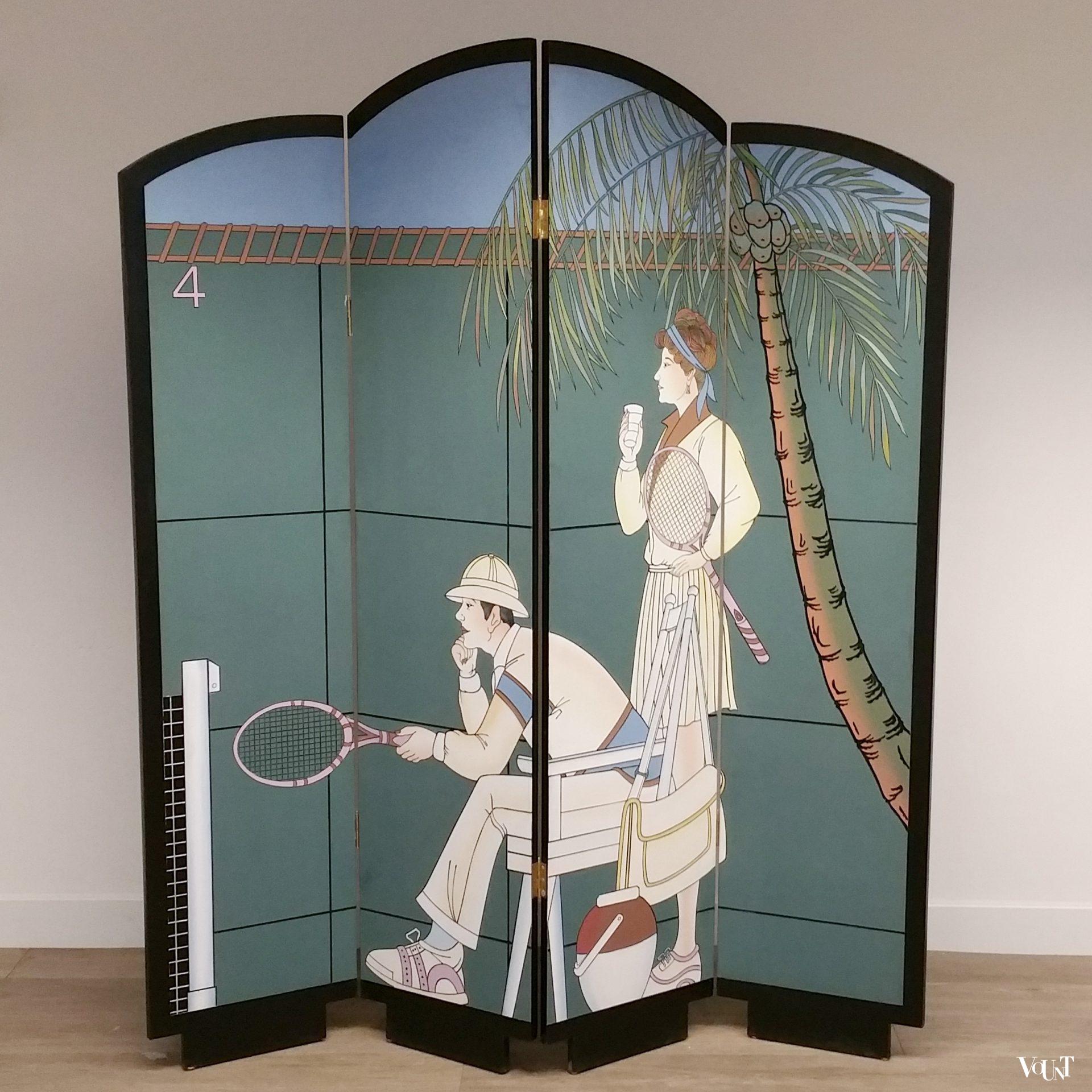 Art Deco-stijl kamerscherm / room divider tennis, jaren '80