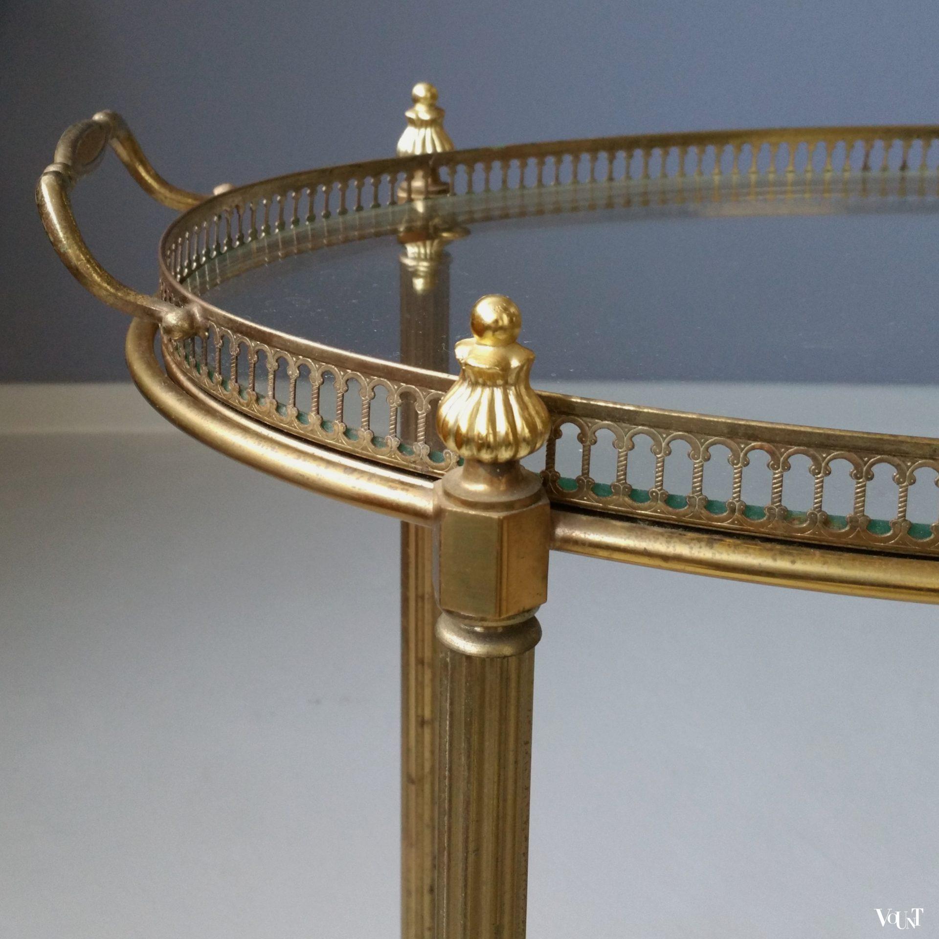 Ovale messing trolley / bar cart met glasplaten, jaren '60