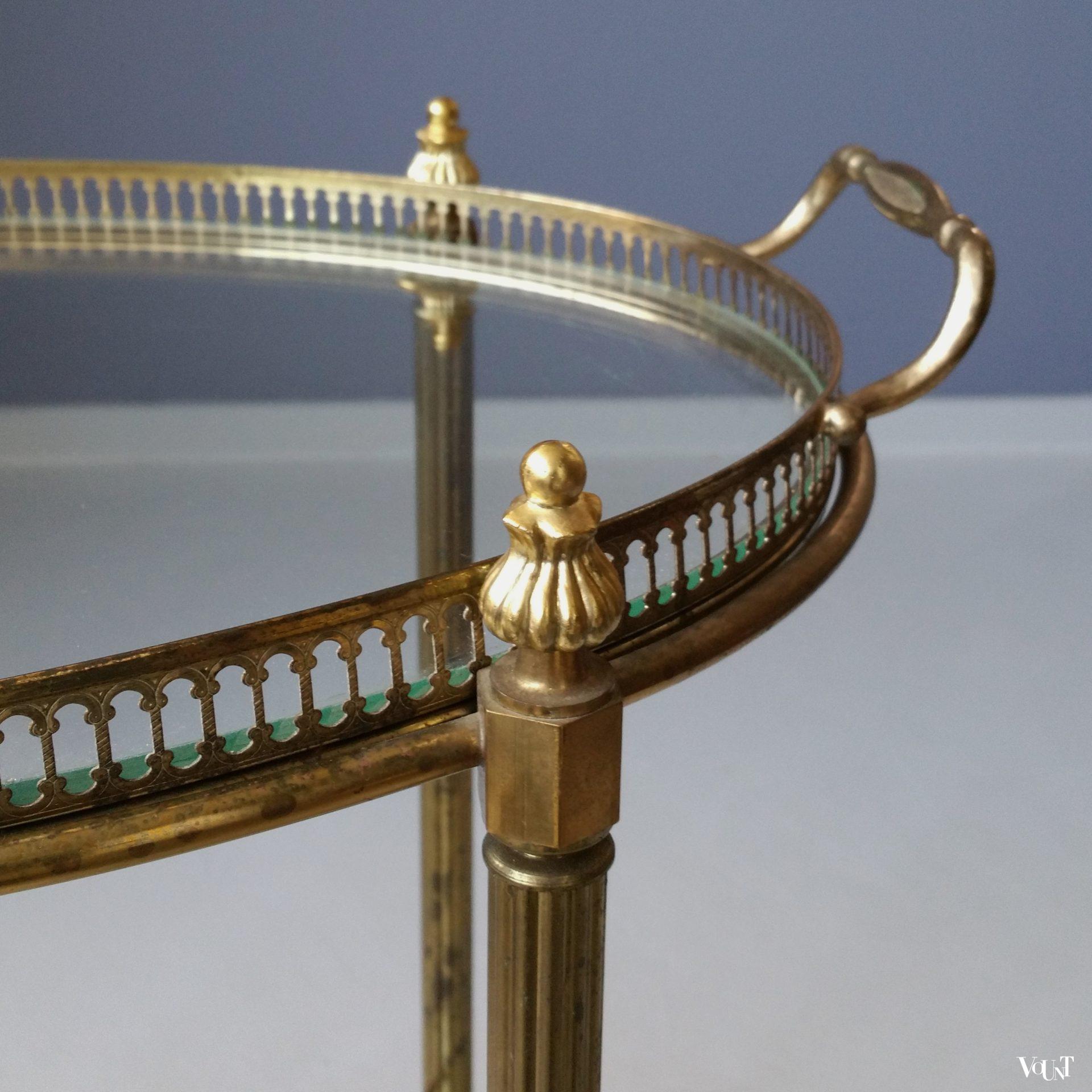 Ovale messing trolley / bar cart met glasplaten, jaren '60