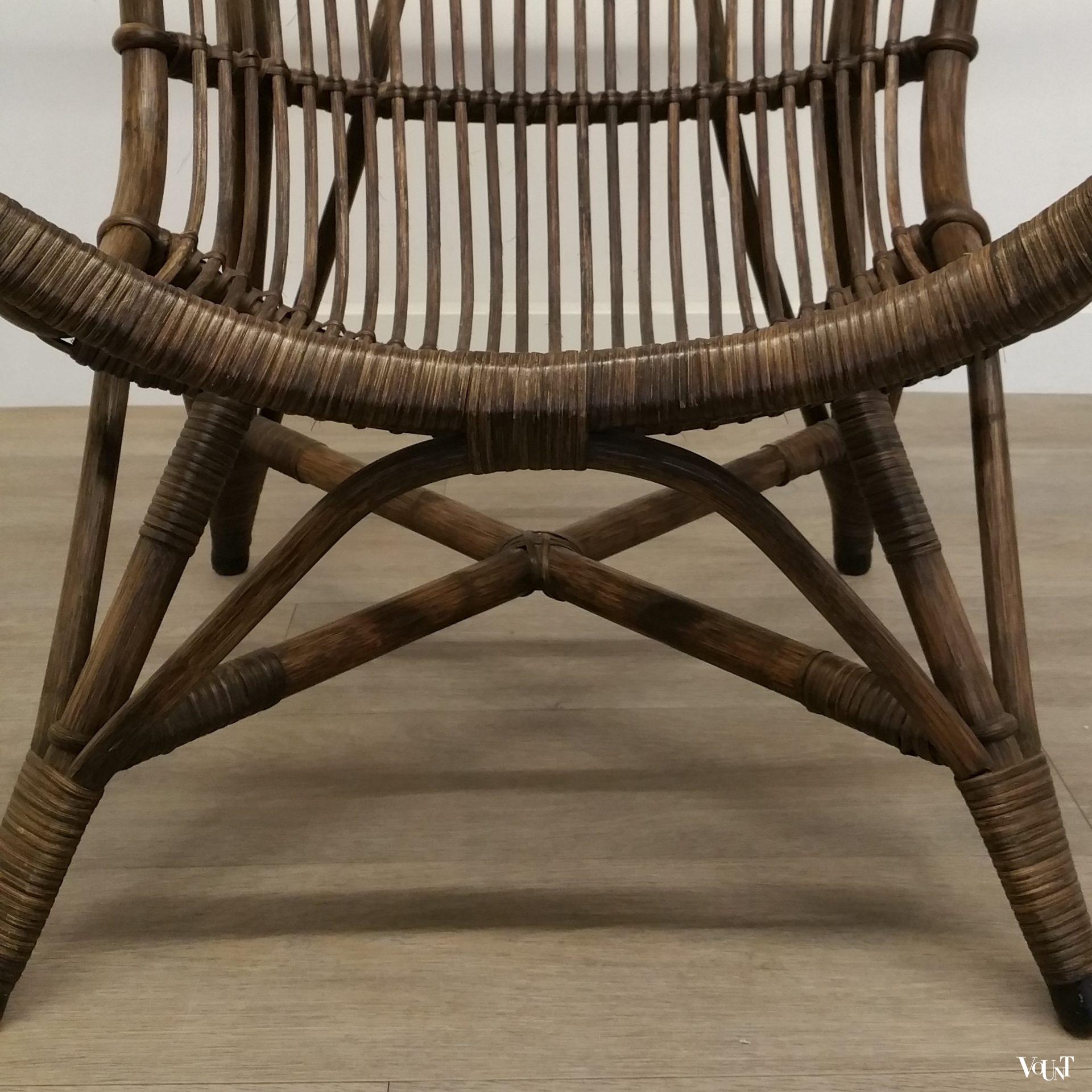 Vintage bruine rotanstoel met hoge rug, jaren '60