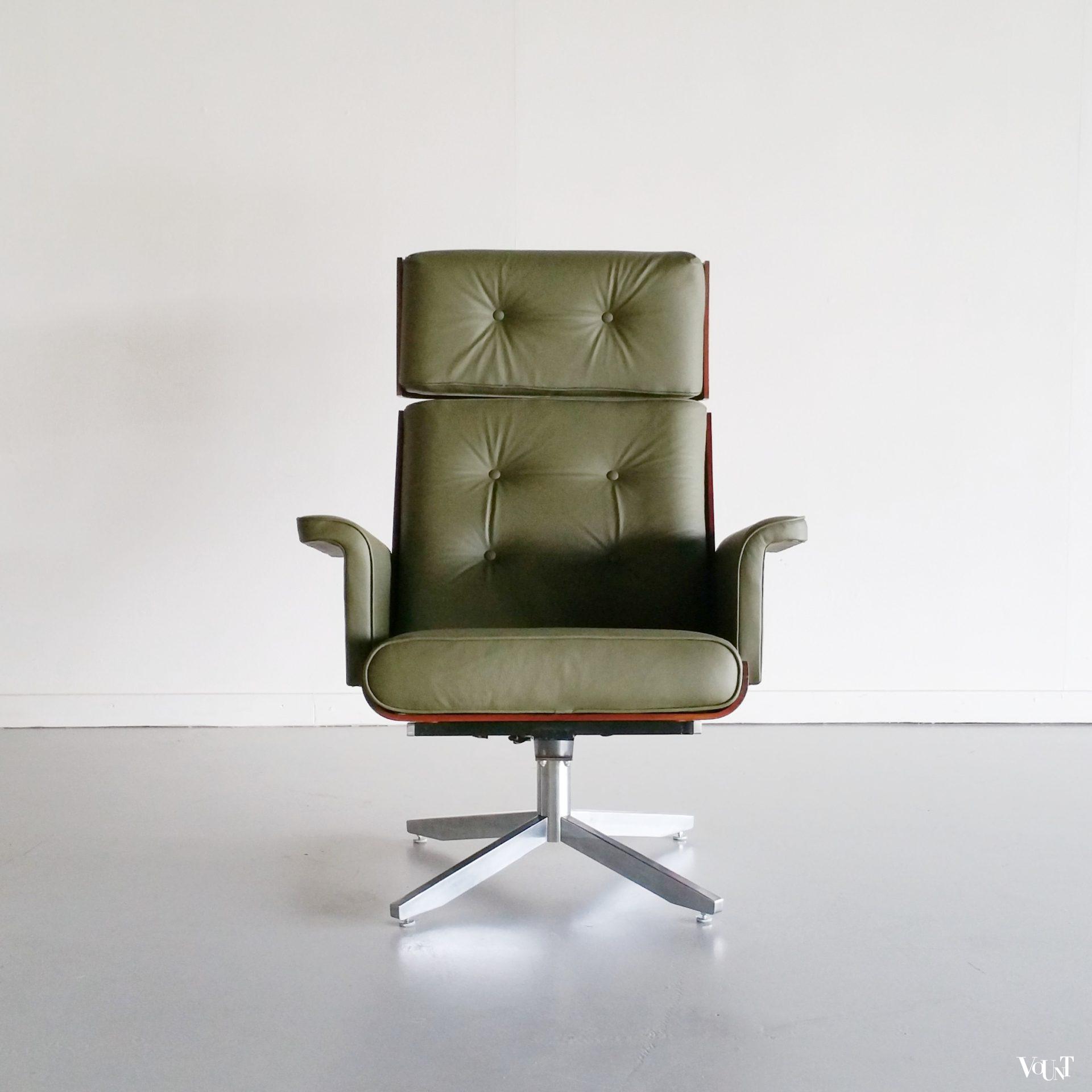 Groene leren draaifauteuil, jaren '60