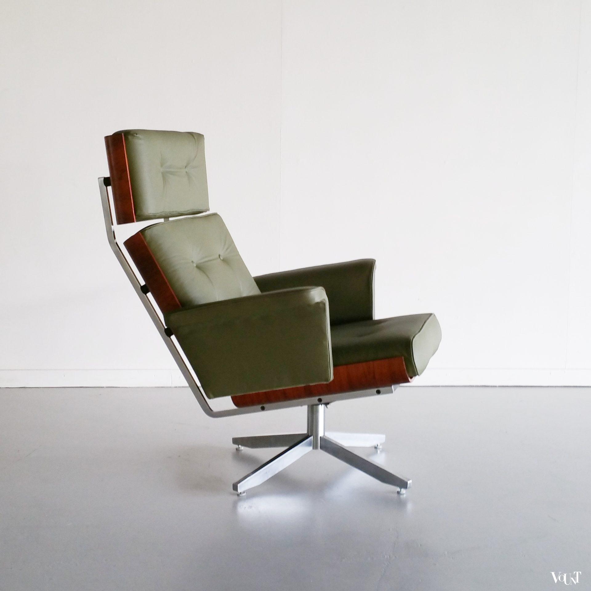 Groene leren draaifauteuil, jaren '60