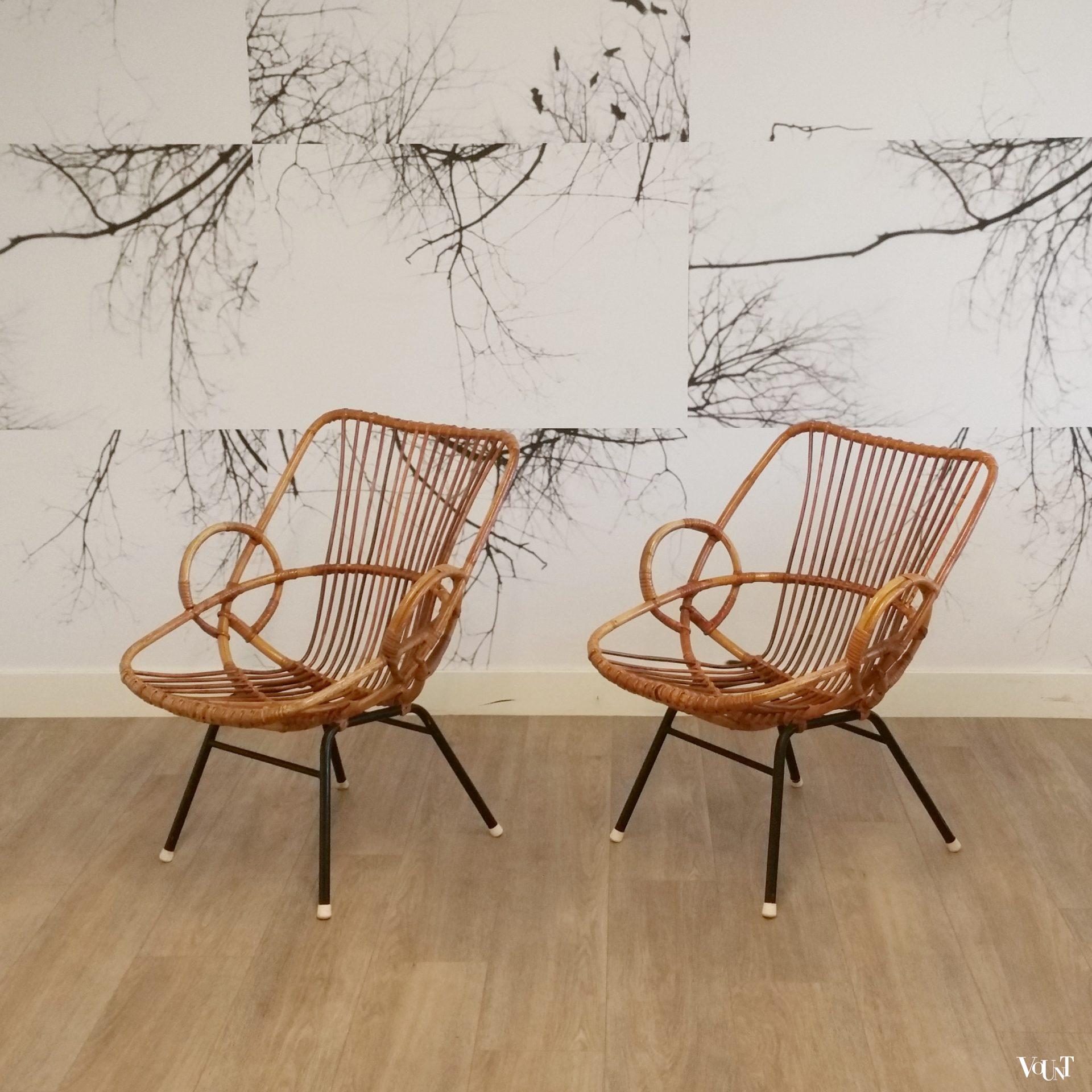 Set van 2 rotan stoeltjes, Rohé Noordwolde, jaren '60