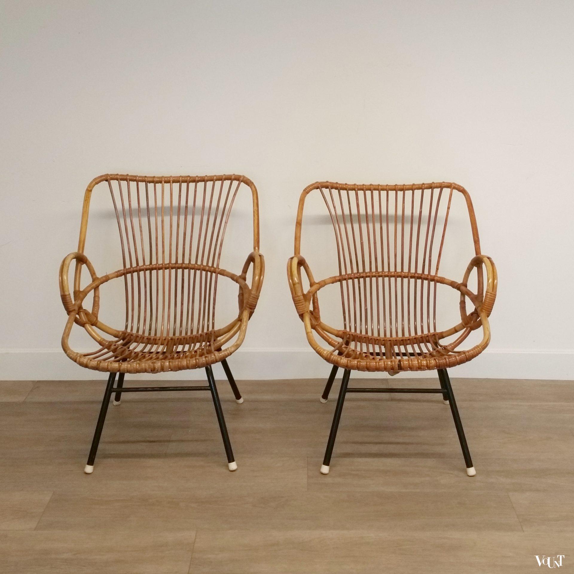 Set van 2 rotan stoeltjes, Rohé Noordwolde, jaren '60