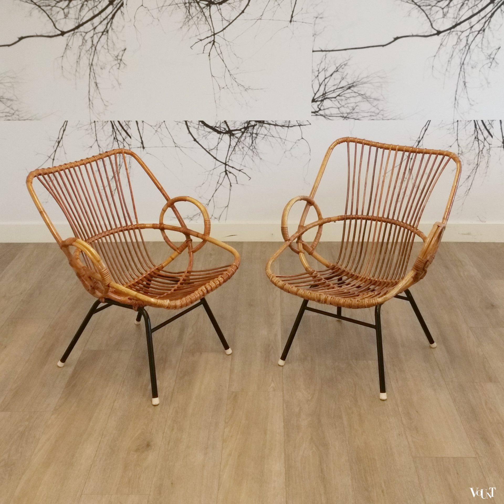 Set van 2 rotan stoeltjes, Rohé Noordwolde, jaren '60