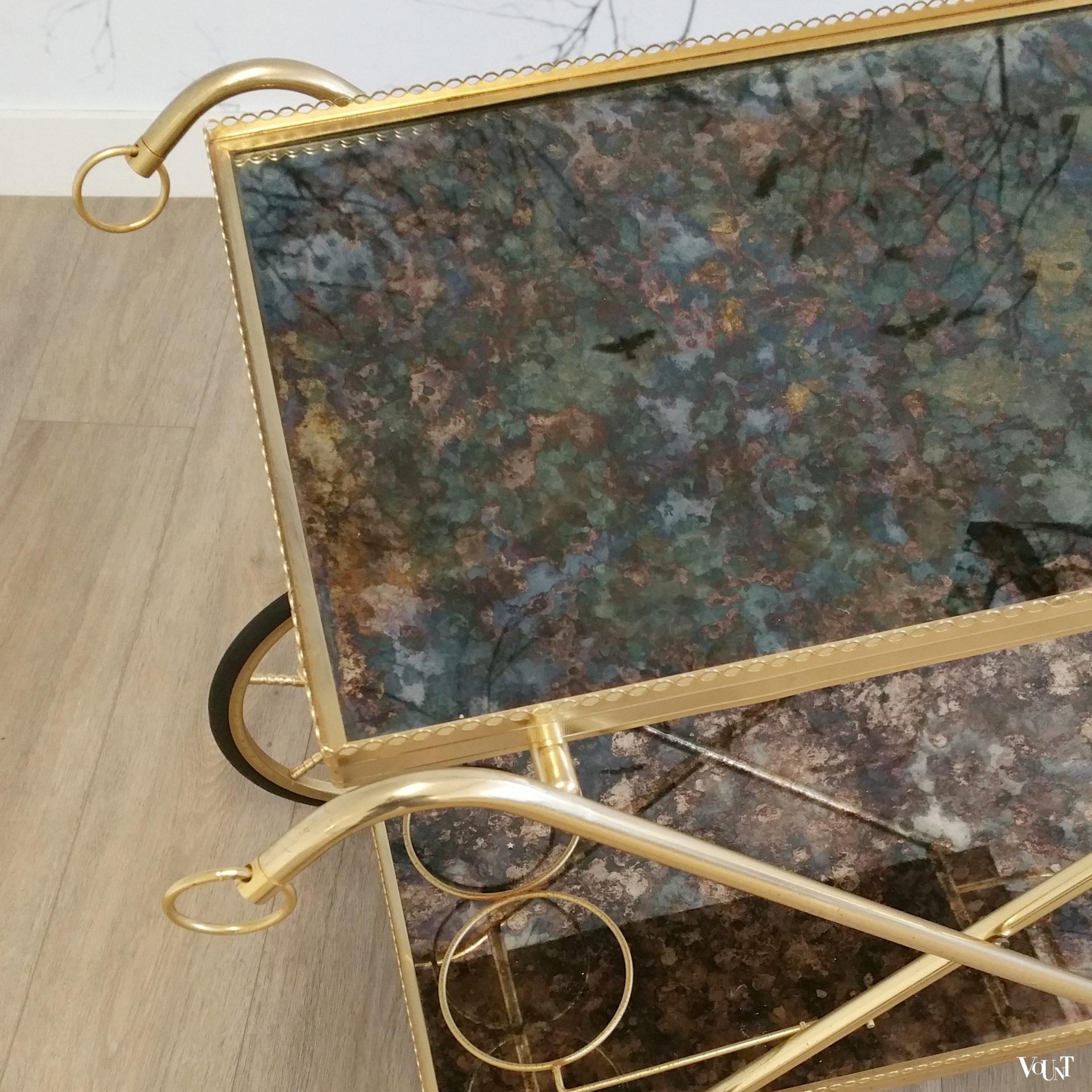 Trolley / bar cart messing en glas, jaren '60