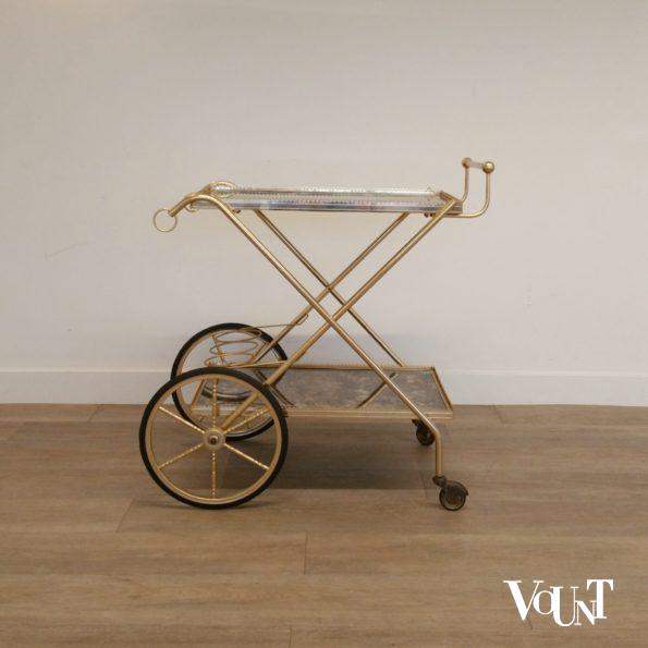 Trolley / bar cart messing en glas, jaren '60