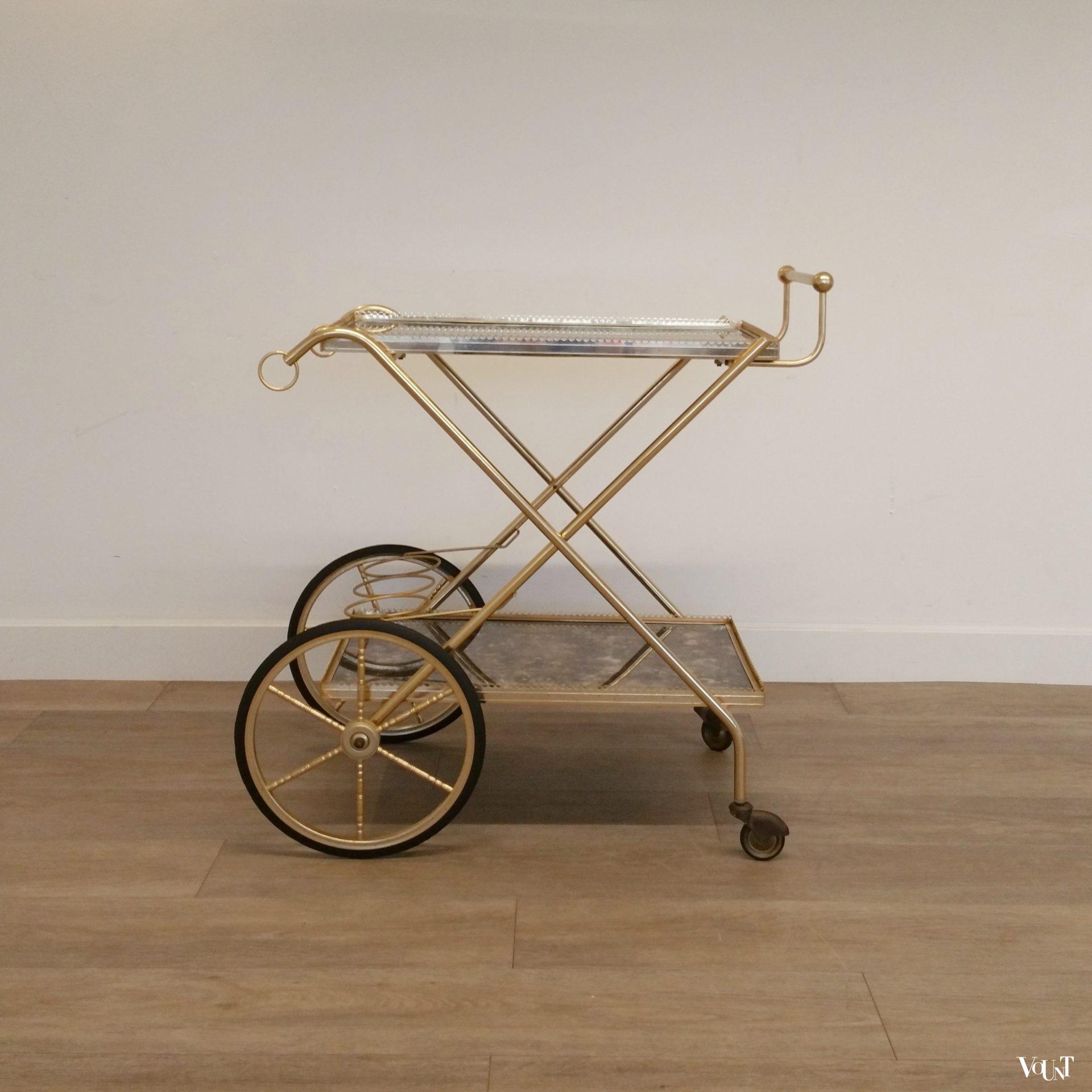 Trolley / bar cart messing en glas, jaren '60