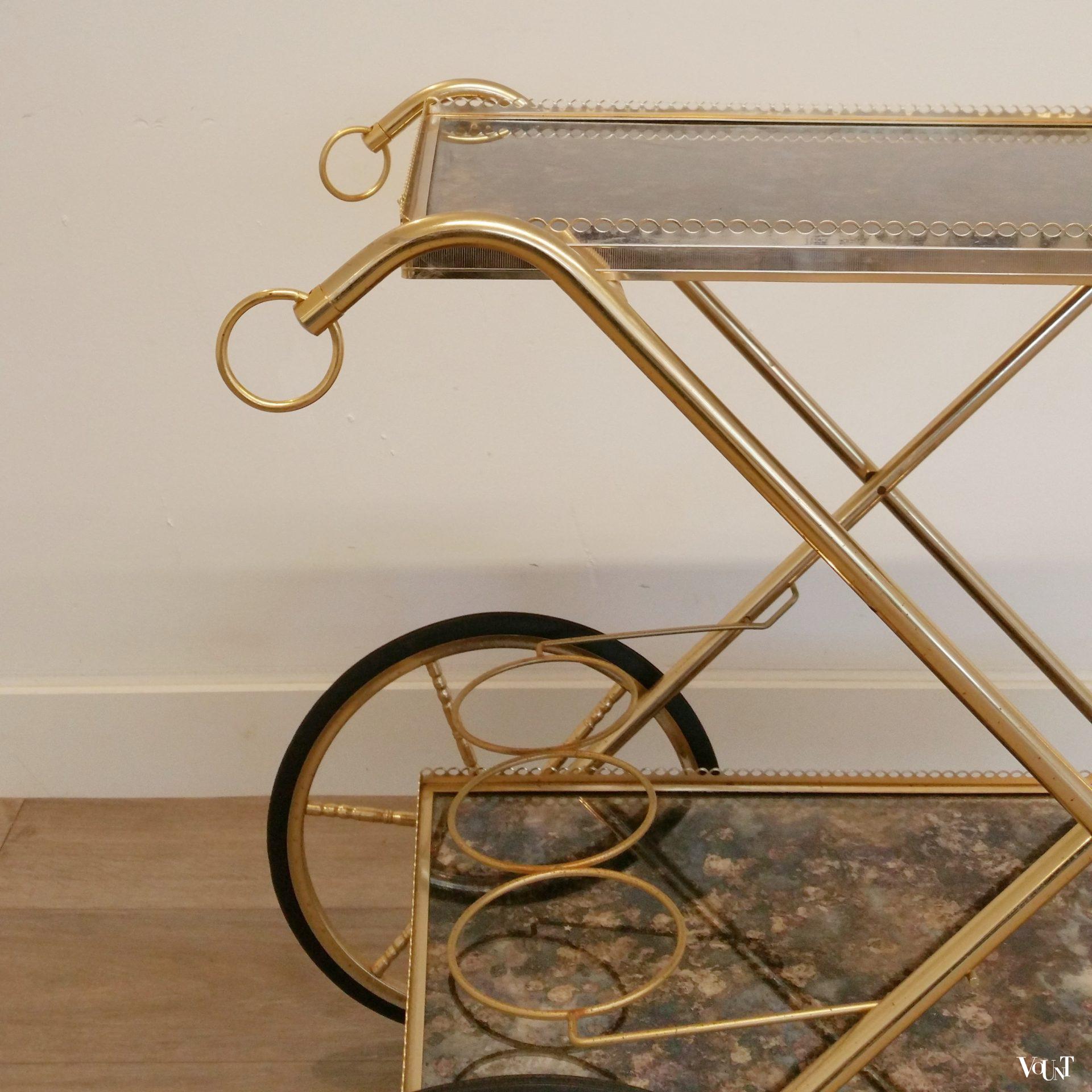 Trolley / bar cart messing en glas, jaren '60