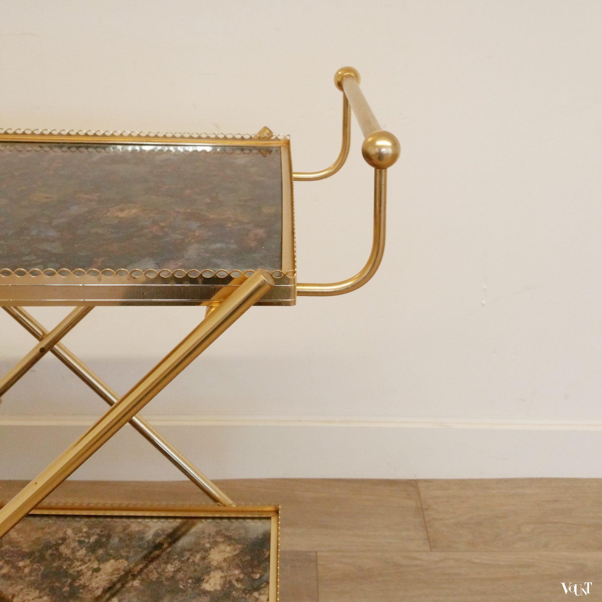 Trolley / bar cart messing en glas, jaren '60