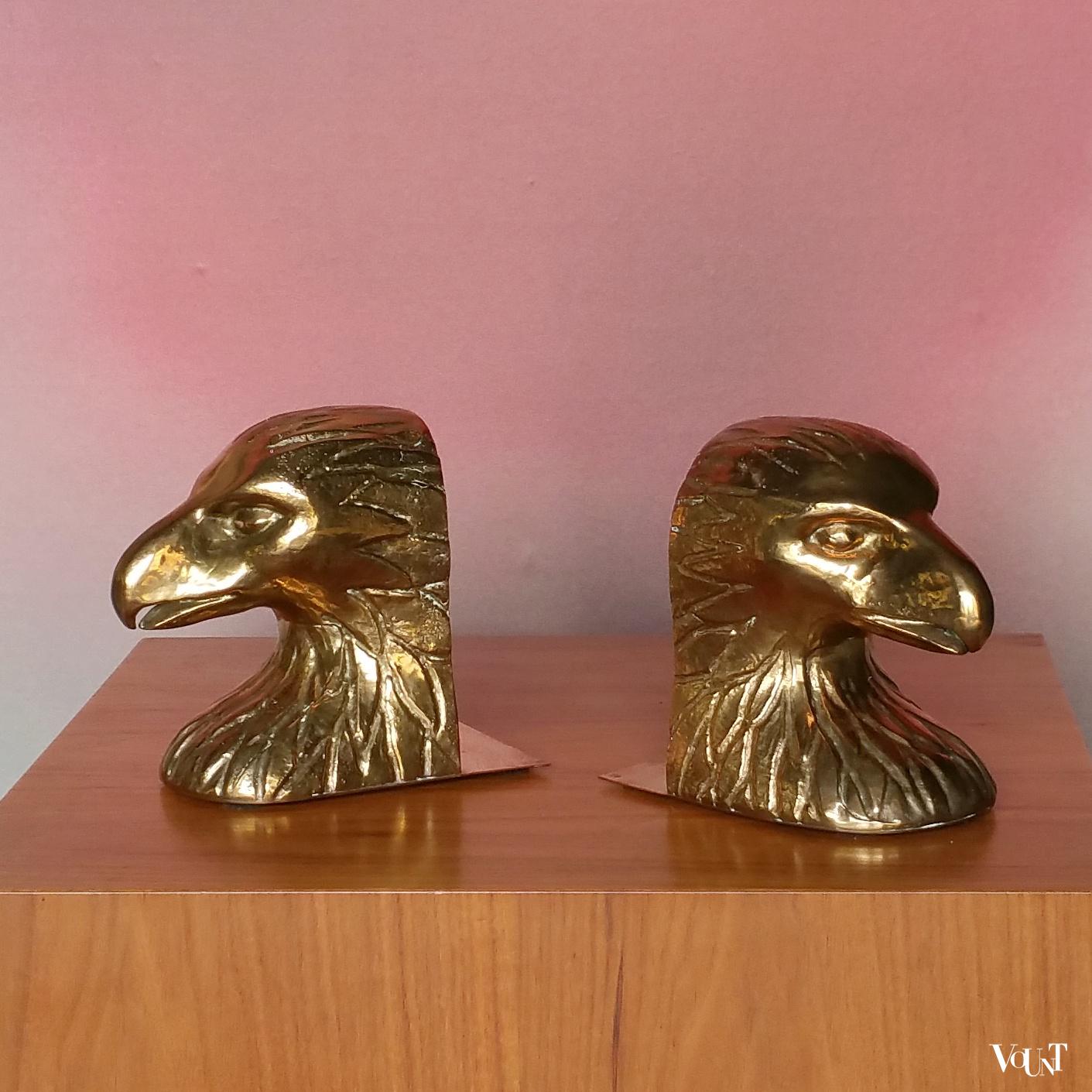 Messing boekensteunen adelaarskop, jaren '70