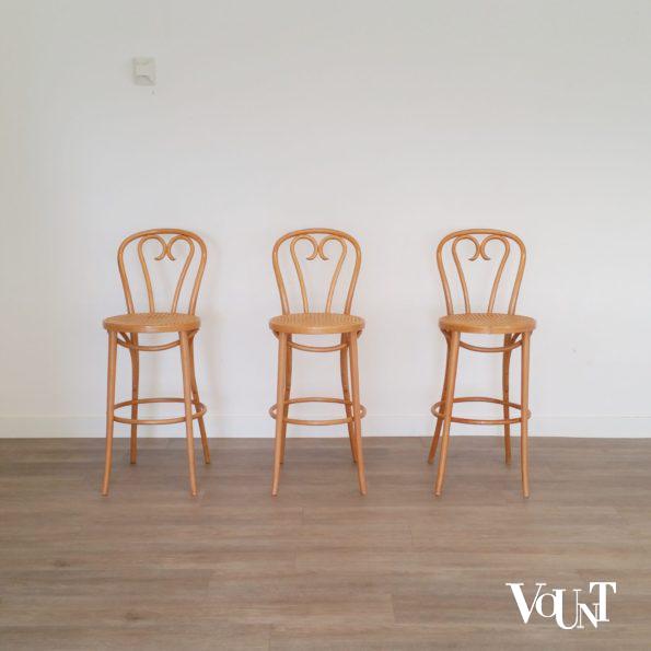 Set van 3 barkrukken met rotan zitting, ZPM Radomsko, jaren '60