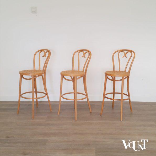 Set van 3 barkrukken met rotan zitting, ZPM Radomsko, jaren '60