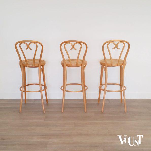 Set van 3 barkrukken met rotan zitting, ZPM Radomsko, jaren '60