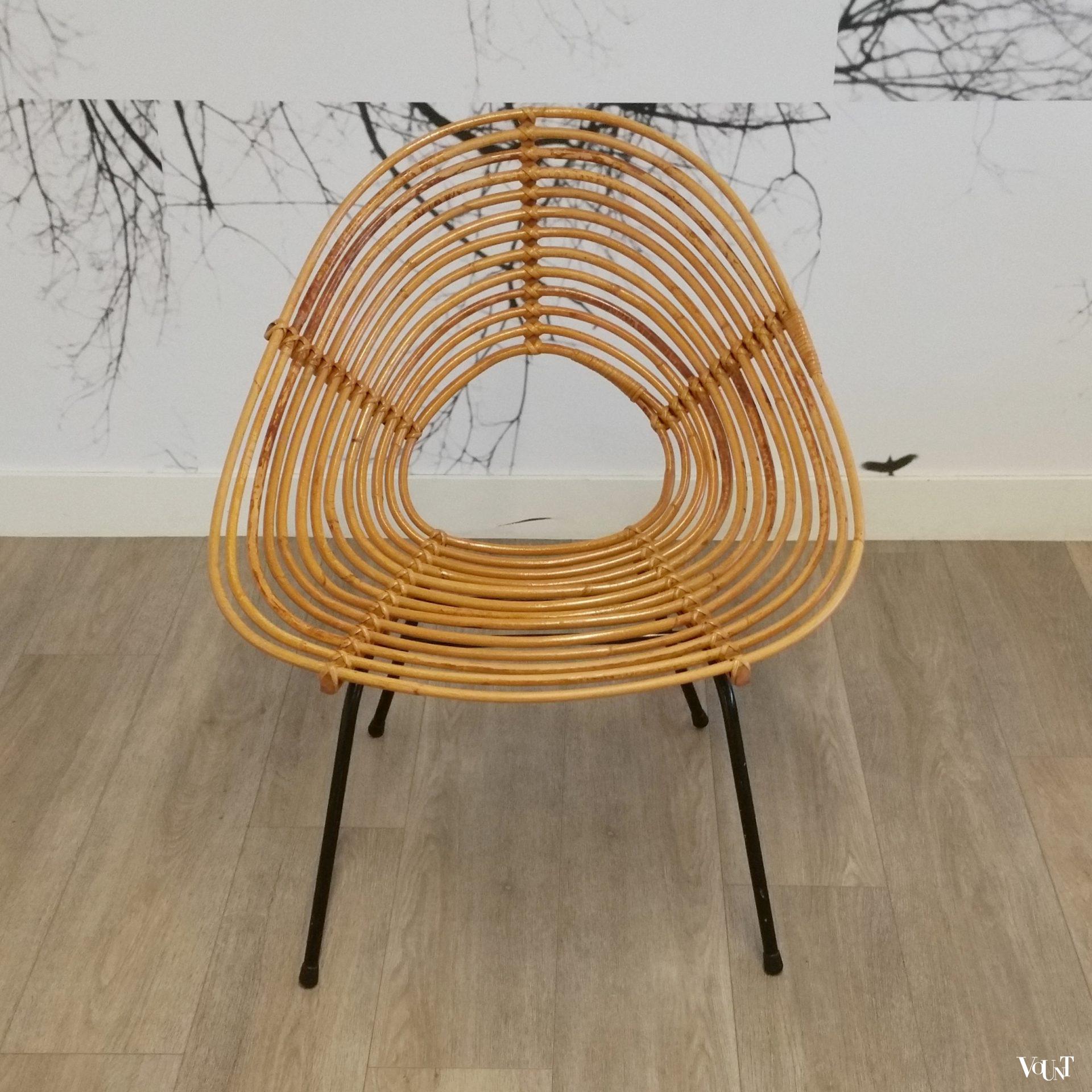 Rond rotan design stoeltje, H. Broekhuizen voor Rohé Noordwolde, jaren '60