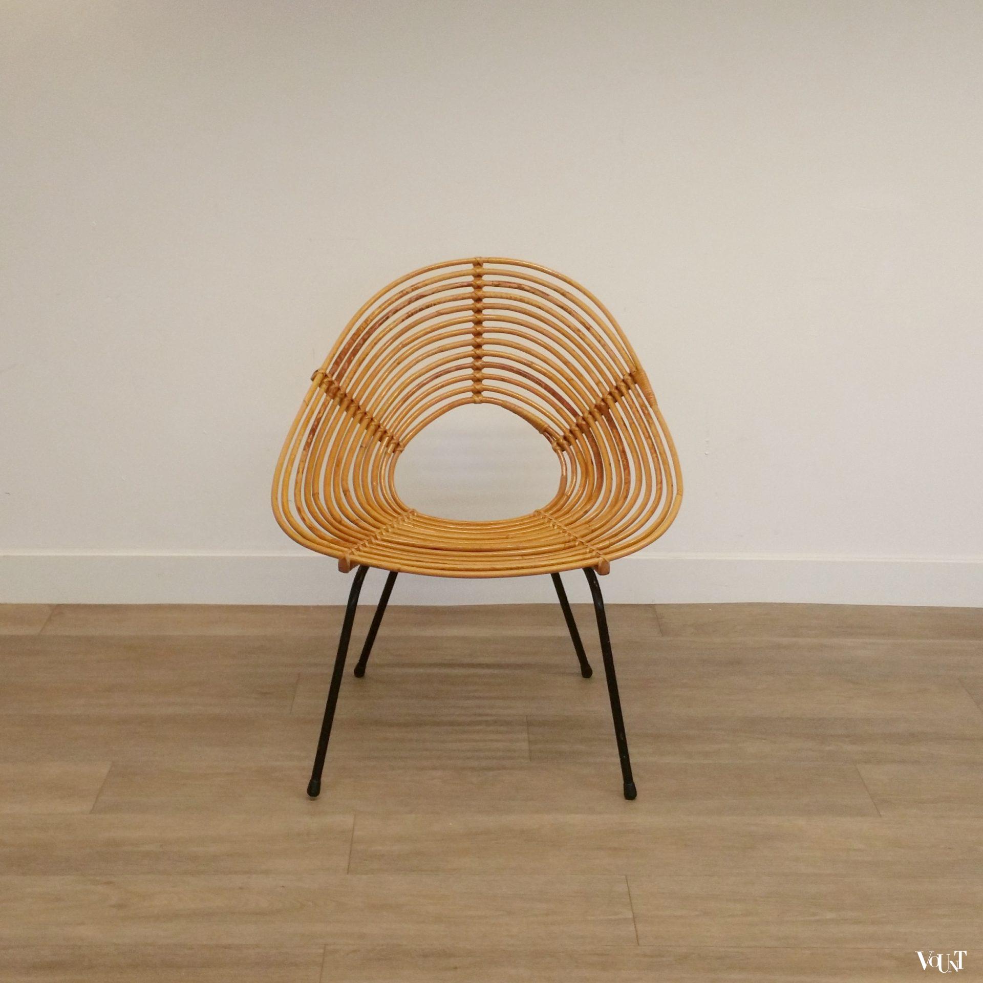 Rond rotan design stoeltje, H. Broekhuizen voor Rohé Noordwolde, jaren '60