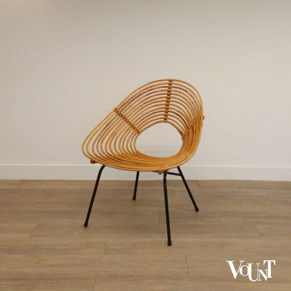 Rond rotan design stoeltje, H. Broekhuizen voor Rohé Noordwolde, jaren '60