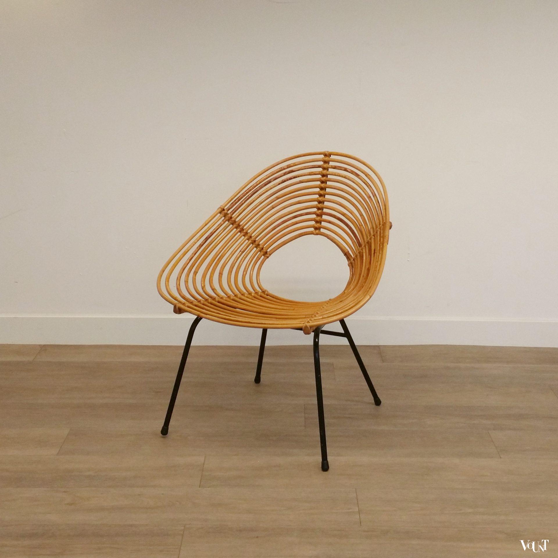 Rond rotan design stoeltje, H. Broekhuizen voor Rohé Noordwolde, jaren '60