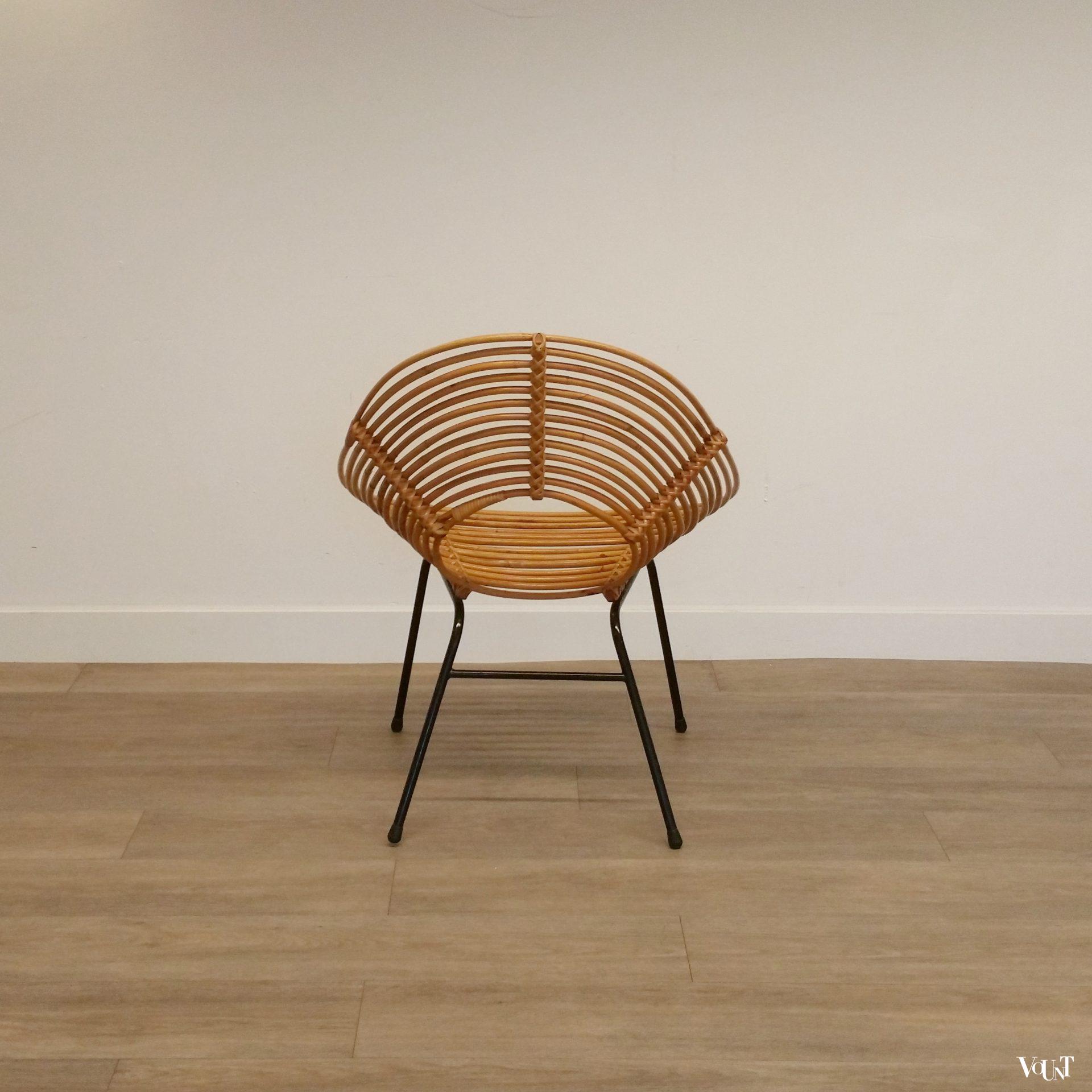 Rond rotan design stoeltje, H. Broekhuizen voor Rohé Noordwolde, jaren '60