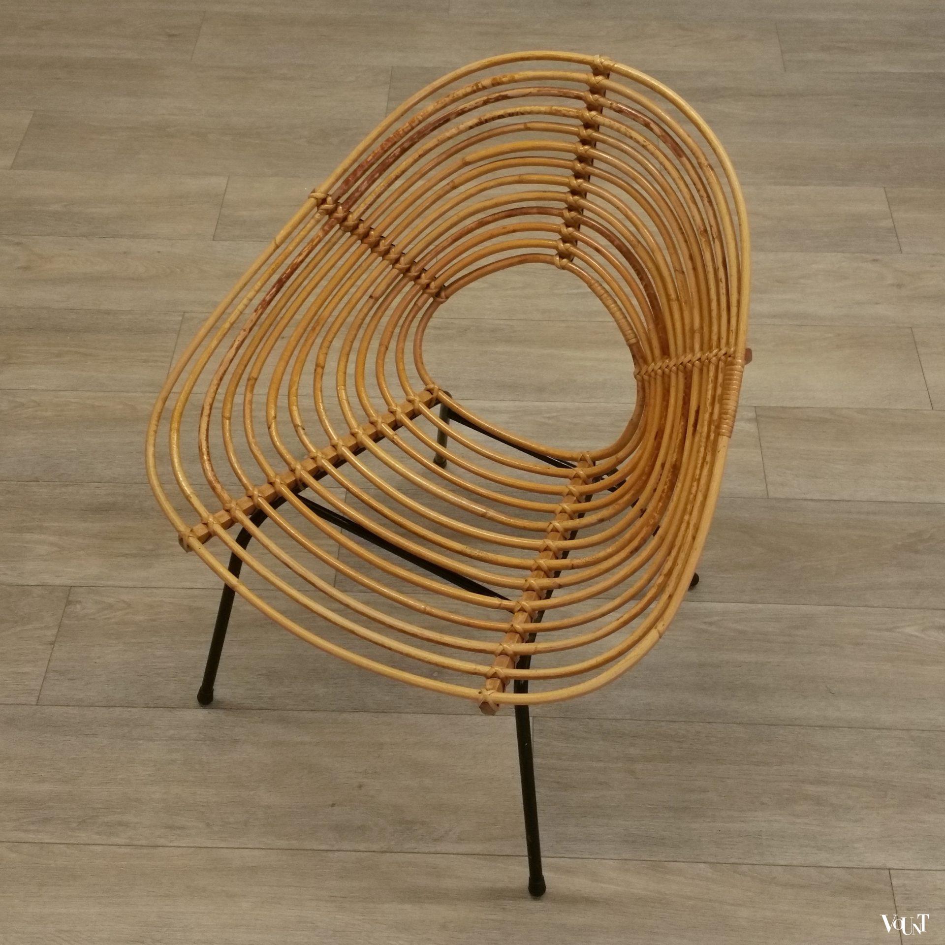 Rond rotan design stoeltje, H. Broekhuizen voor Rohé Noordwolde, jaren '60