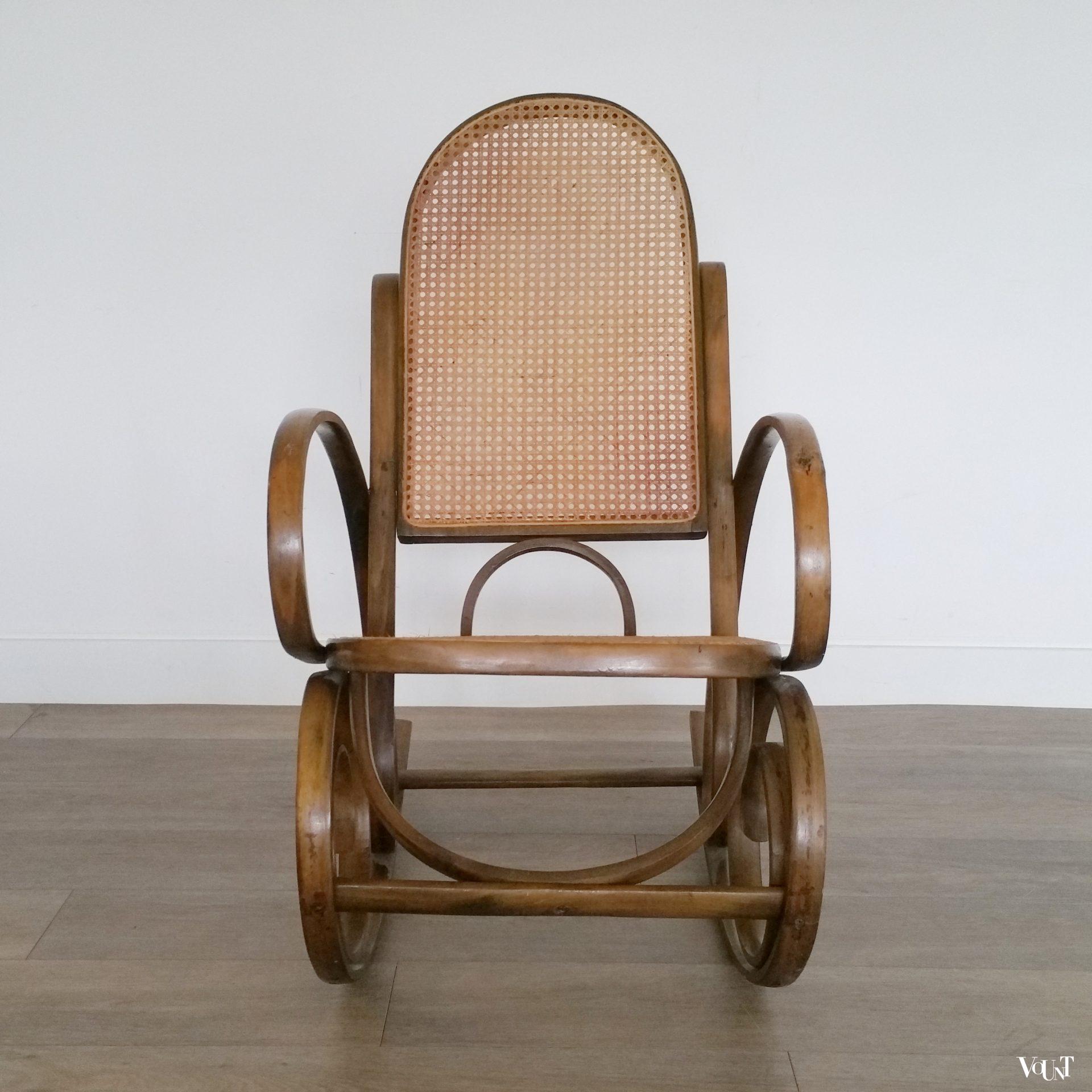 Schommelstoel hout en rotan, Valenti, jaren '60