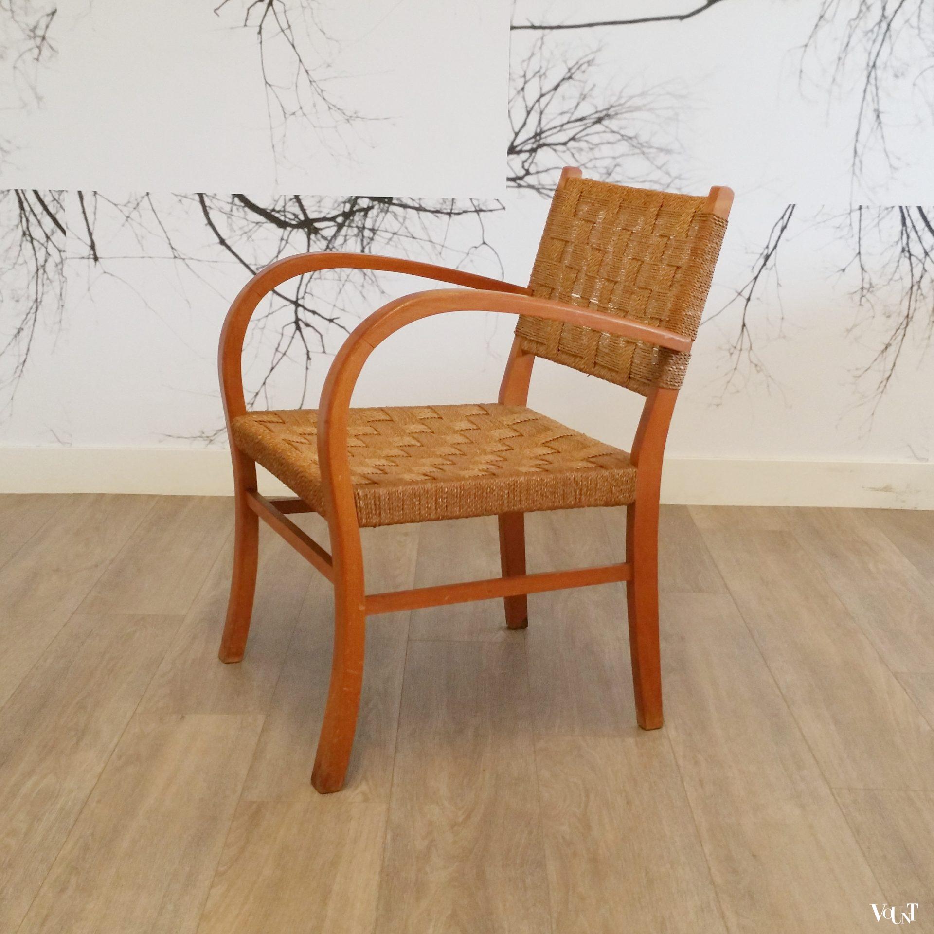 Fauteuil hout en touw, jaren '50