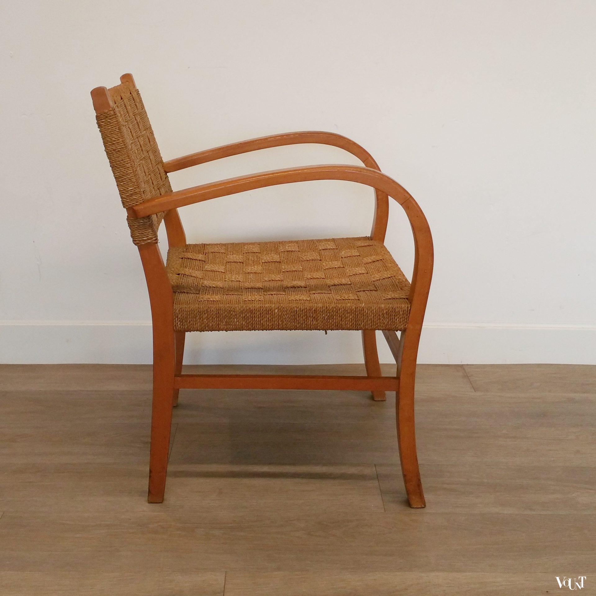 Fauteuil hout en touw, jaren '50
