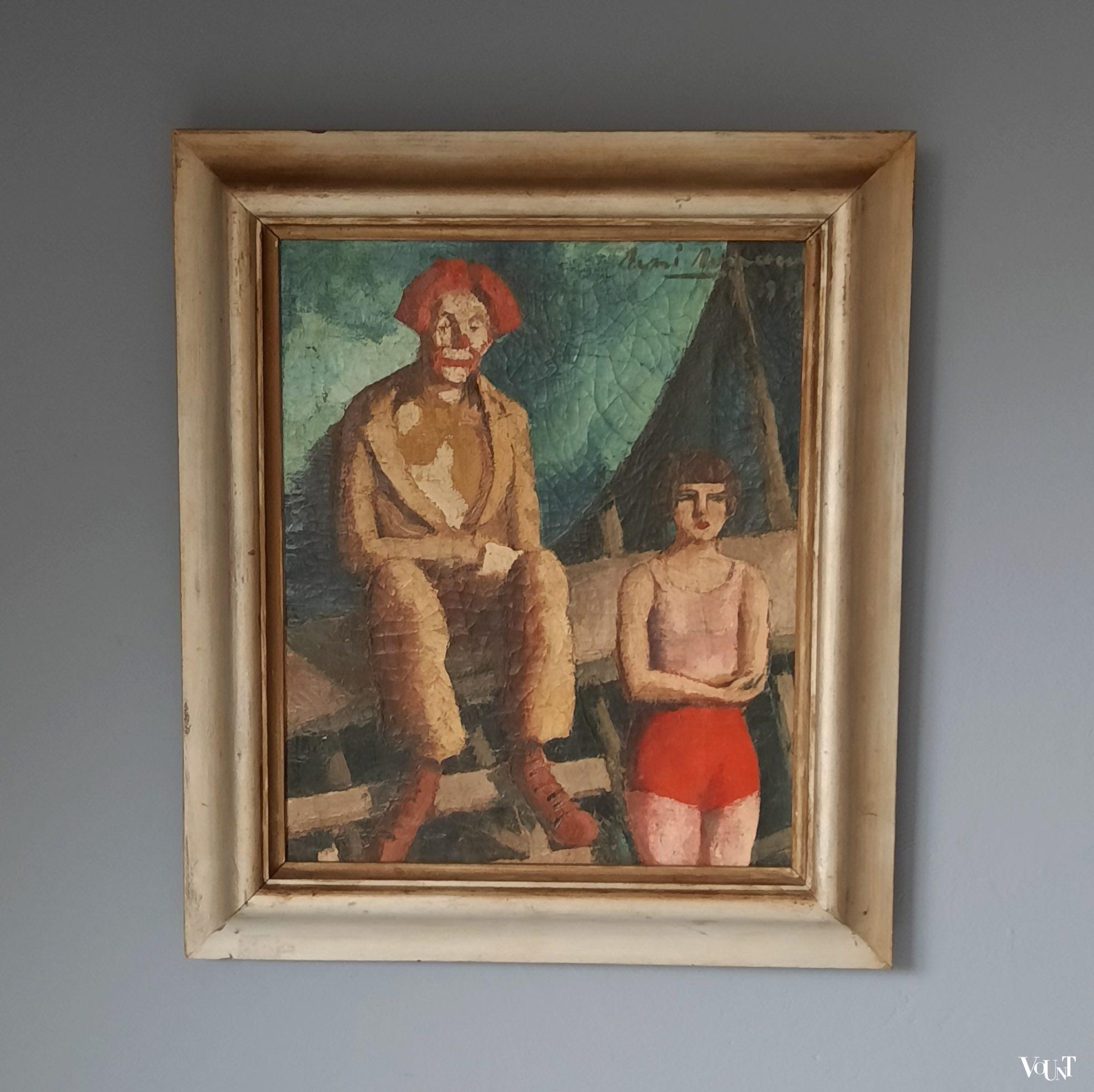 Schilderij clown en acrobate, René Renaud, 1928