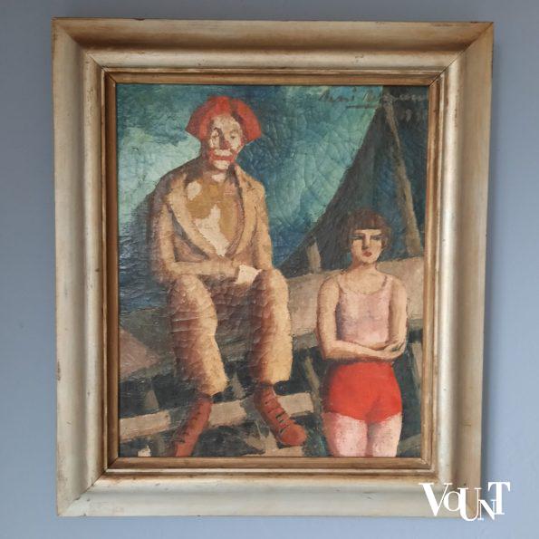 Schilderij clown en acrobate, René Renaud, 1928
