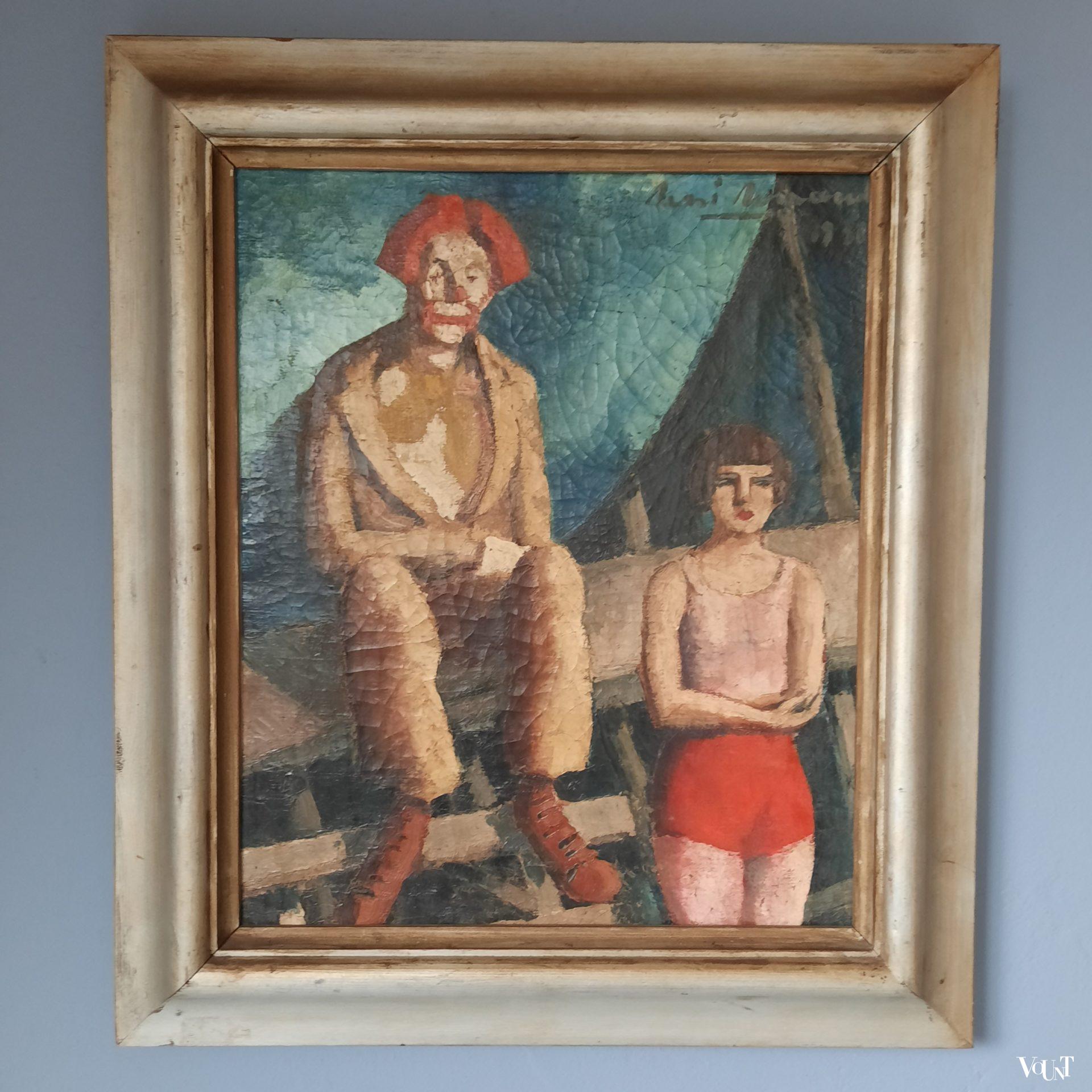 Schilderij clown en acrobate, René Renaud, 1928