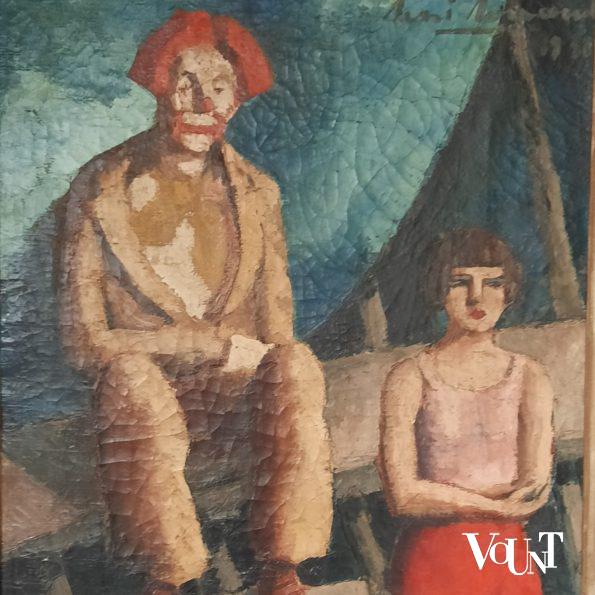 Schilderij clown en acrobate, René Renaud, 1928