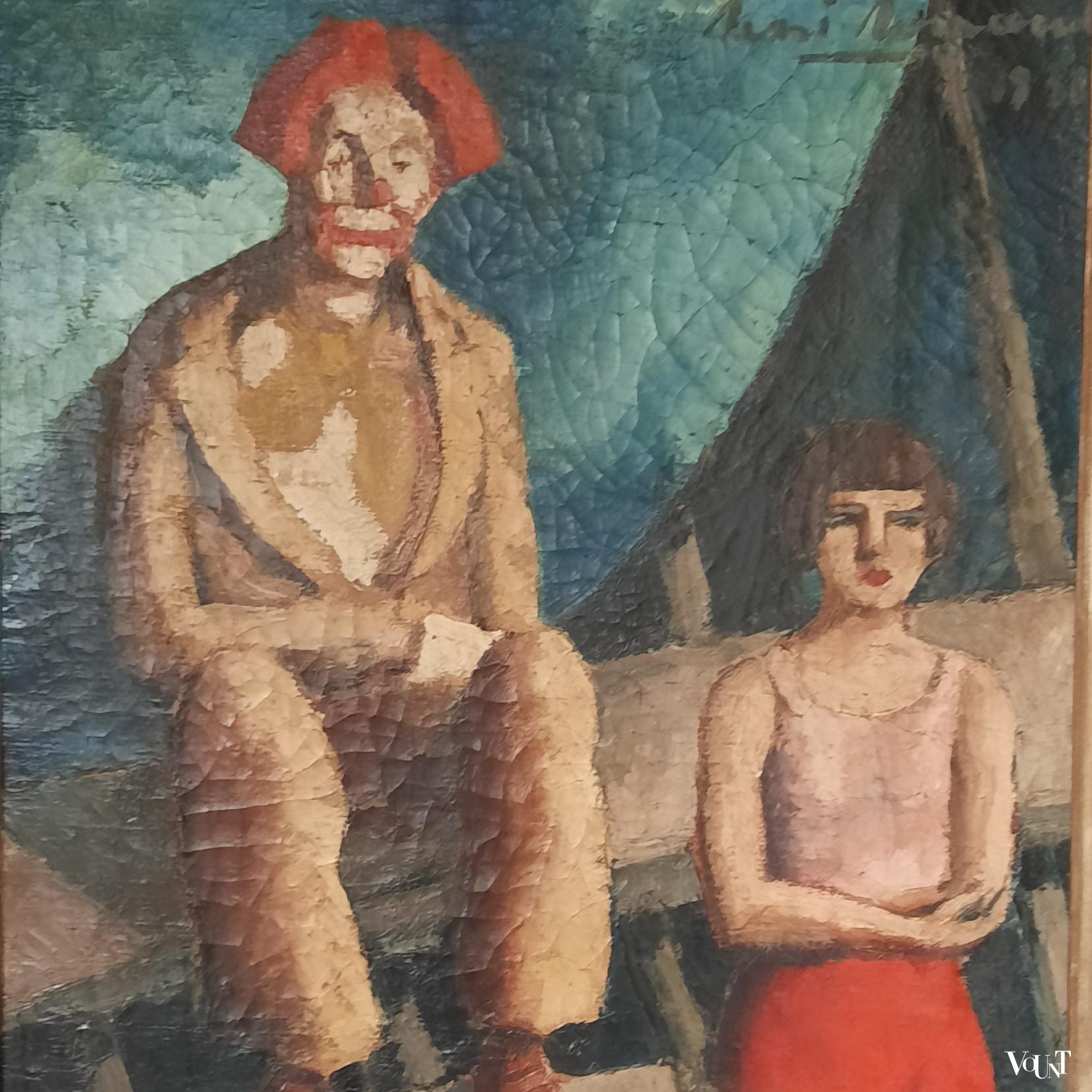 Schilderij clown en acrobate, René Renaud, 1928