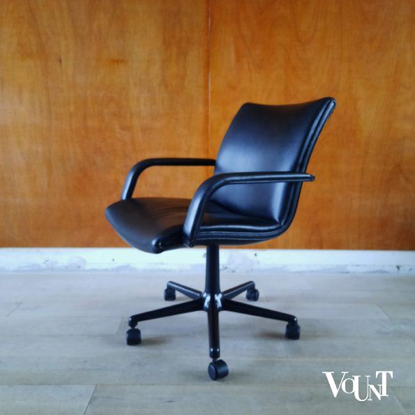 Vintage zwartleren bureaustoel, Geoffrey Harcourt voor Artifort, jaren '80