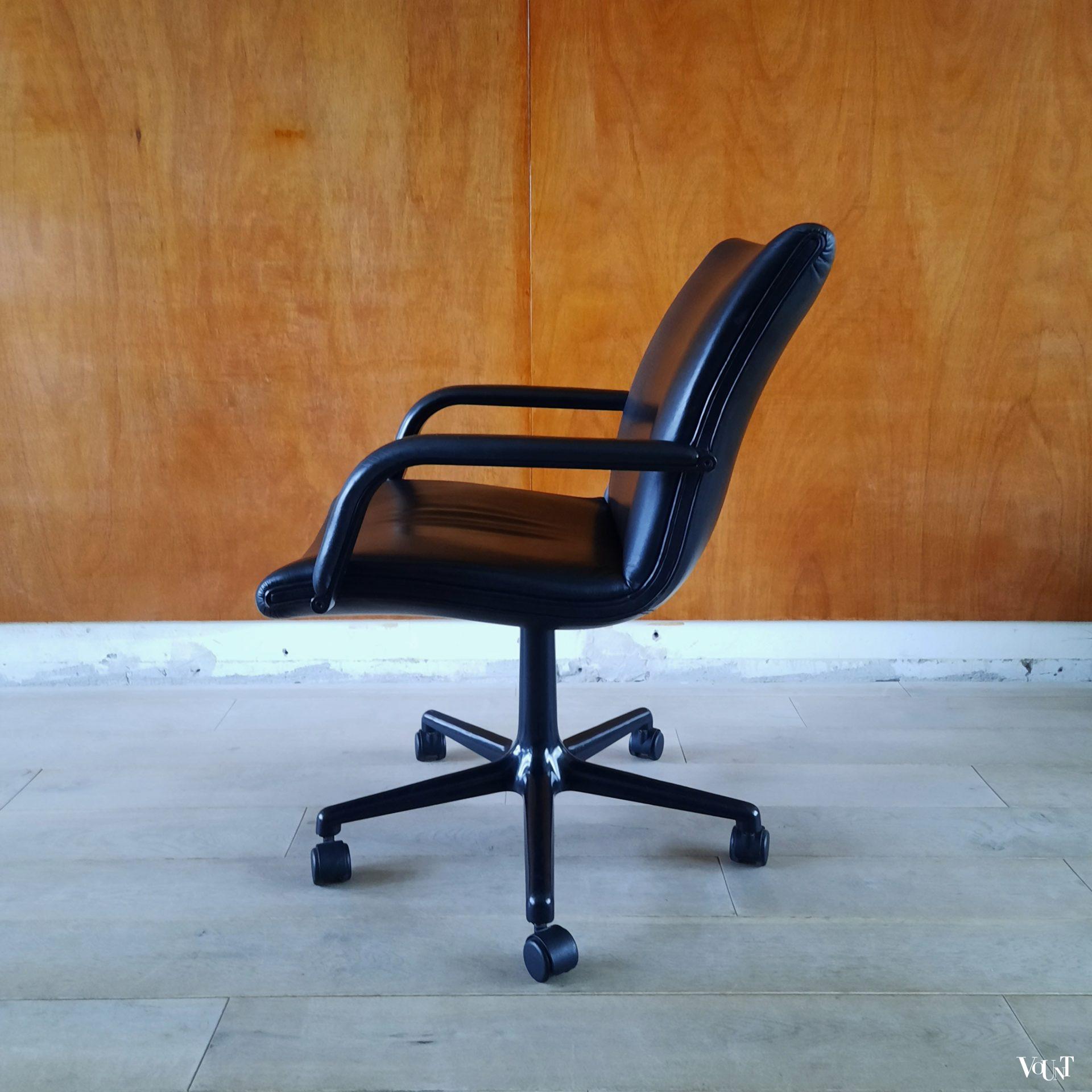 Vintage zwartleren bureaustoel, Geoffrey Harcourt voor Artifort, jaren '80