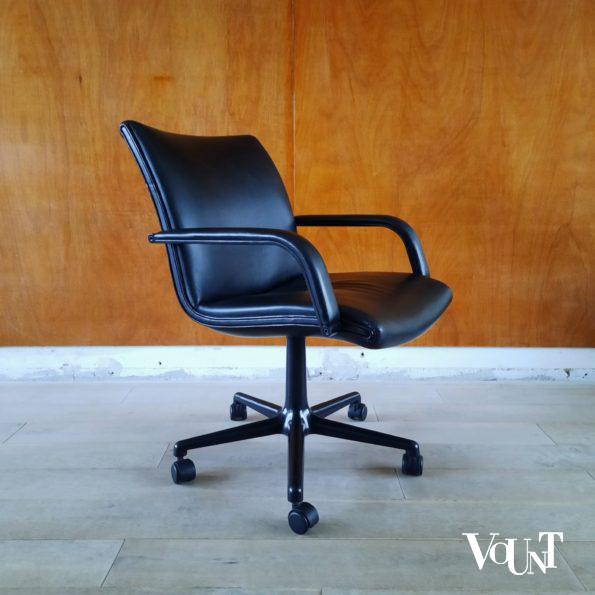 Vintage zwartleren bureaustoel, Geoffrey Harcourt voor Artifort, jaren '80