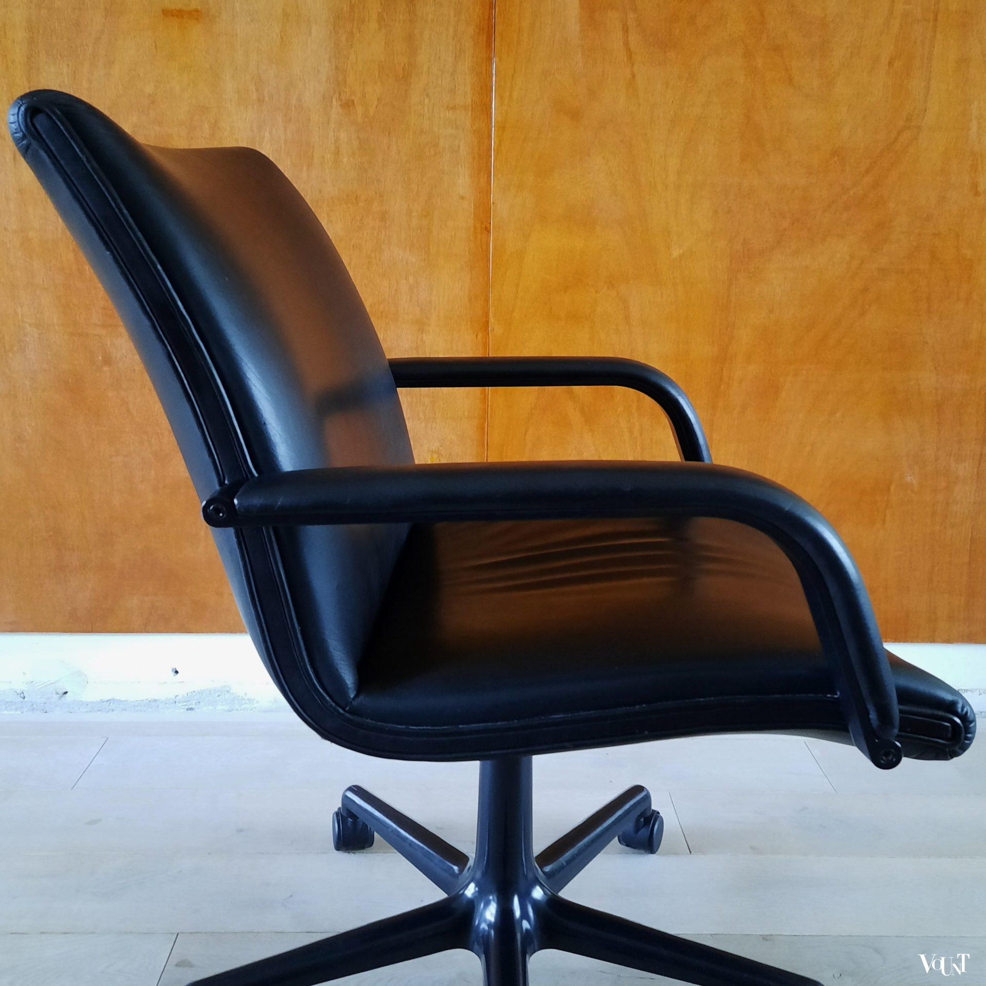 Vintage zwartleren bureaustoel, Geoffrey Harcourt voor Artifort, jaren '80