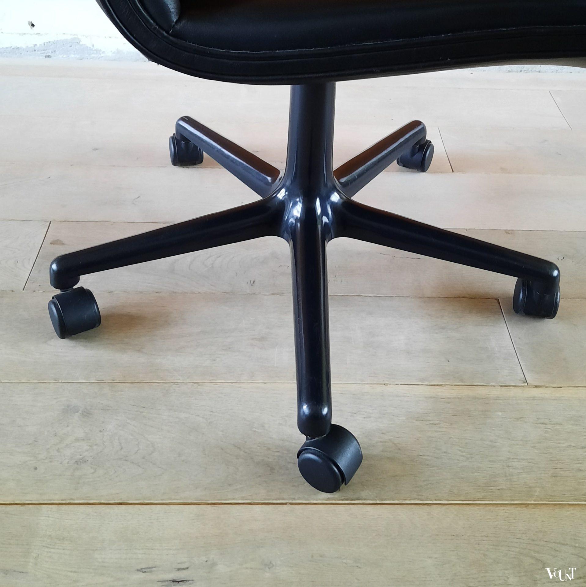 Vintage zwartleren bureaustoel, Geoffrey Harcourt voor Artifort, jaren '80