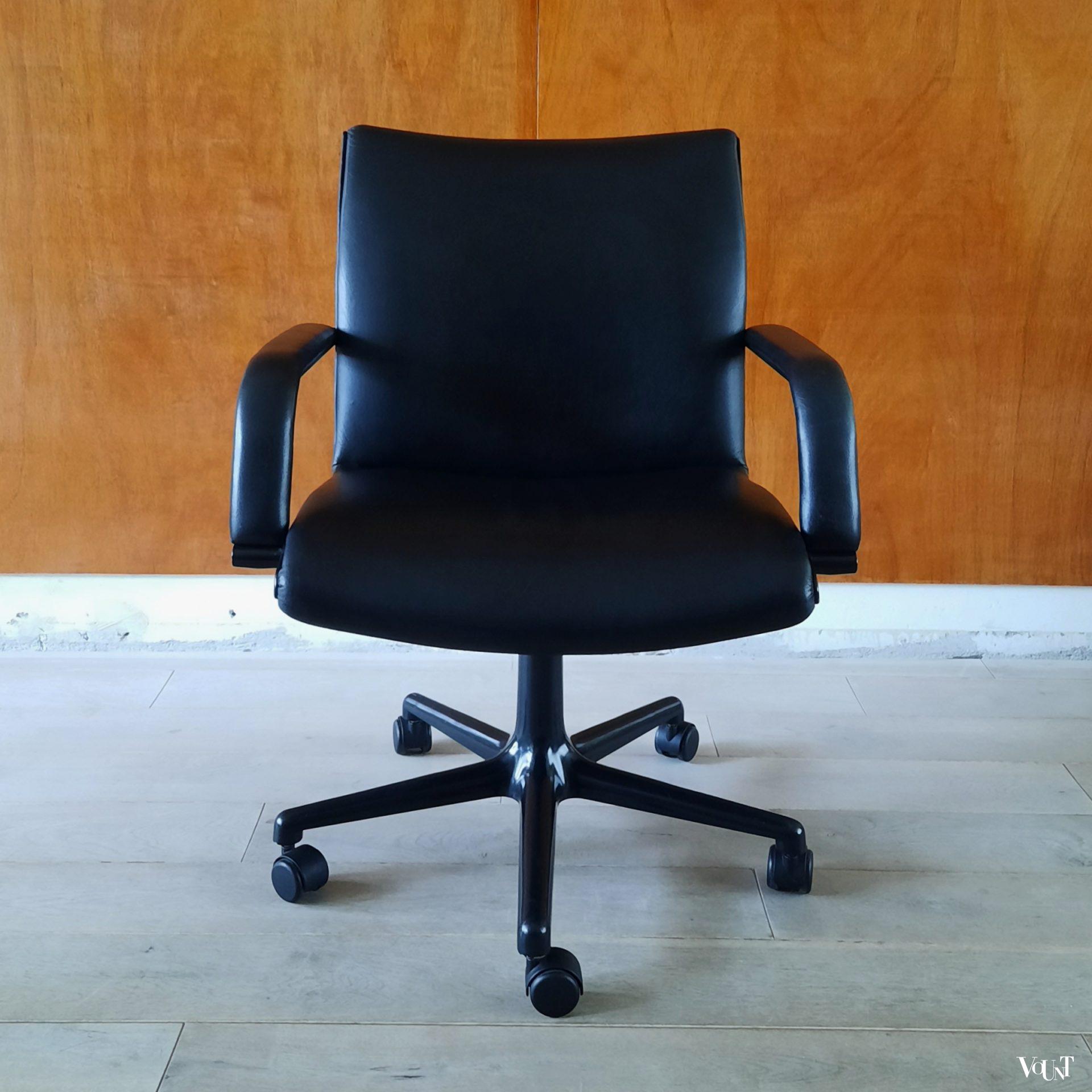 Vintage zwartleren bureaustoel, Geoffrey Harcourt voor Artifort, jaren '80