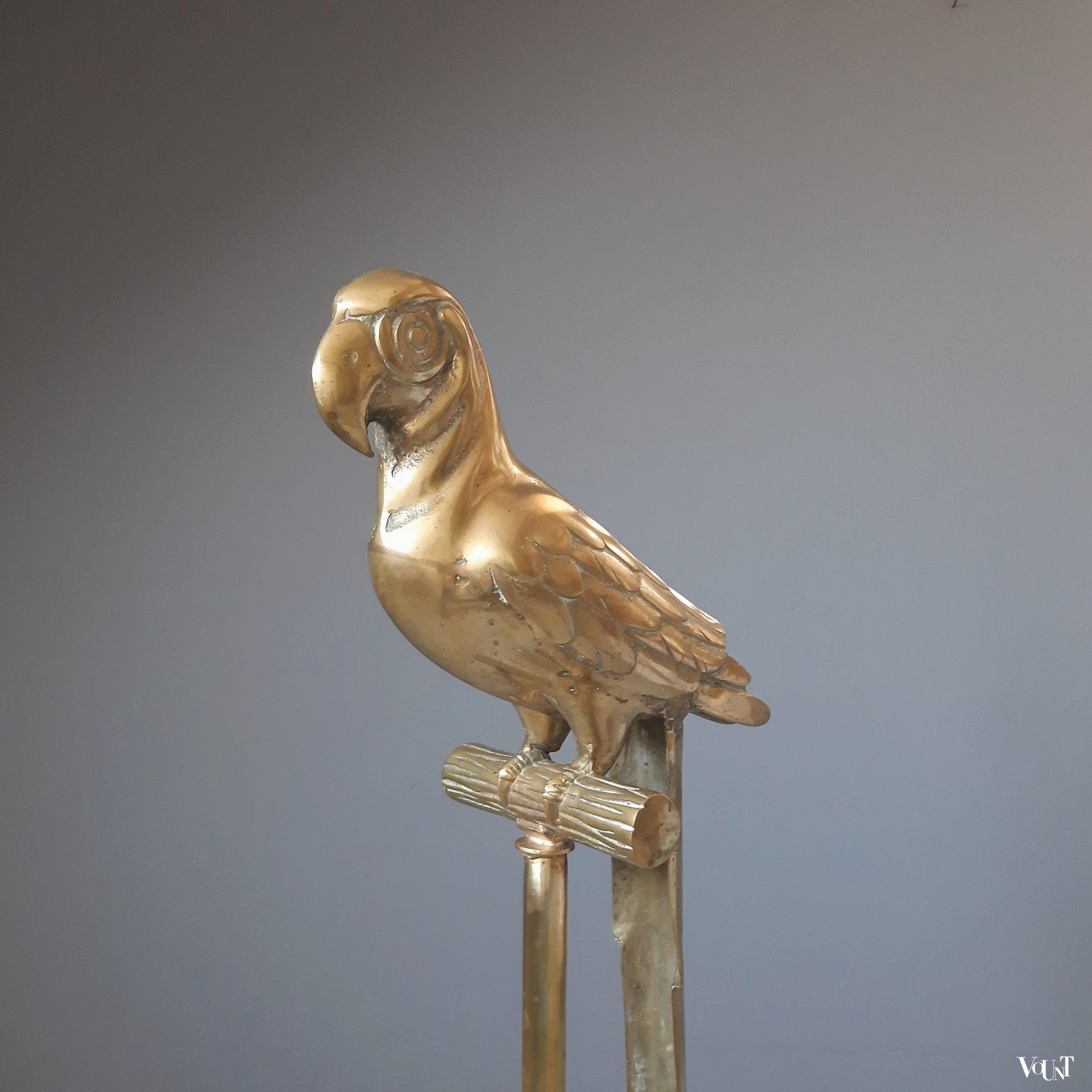 Grote messing papegaai op standaard, jaren '50