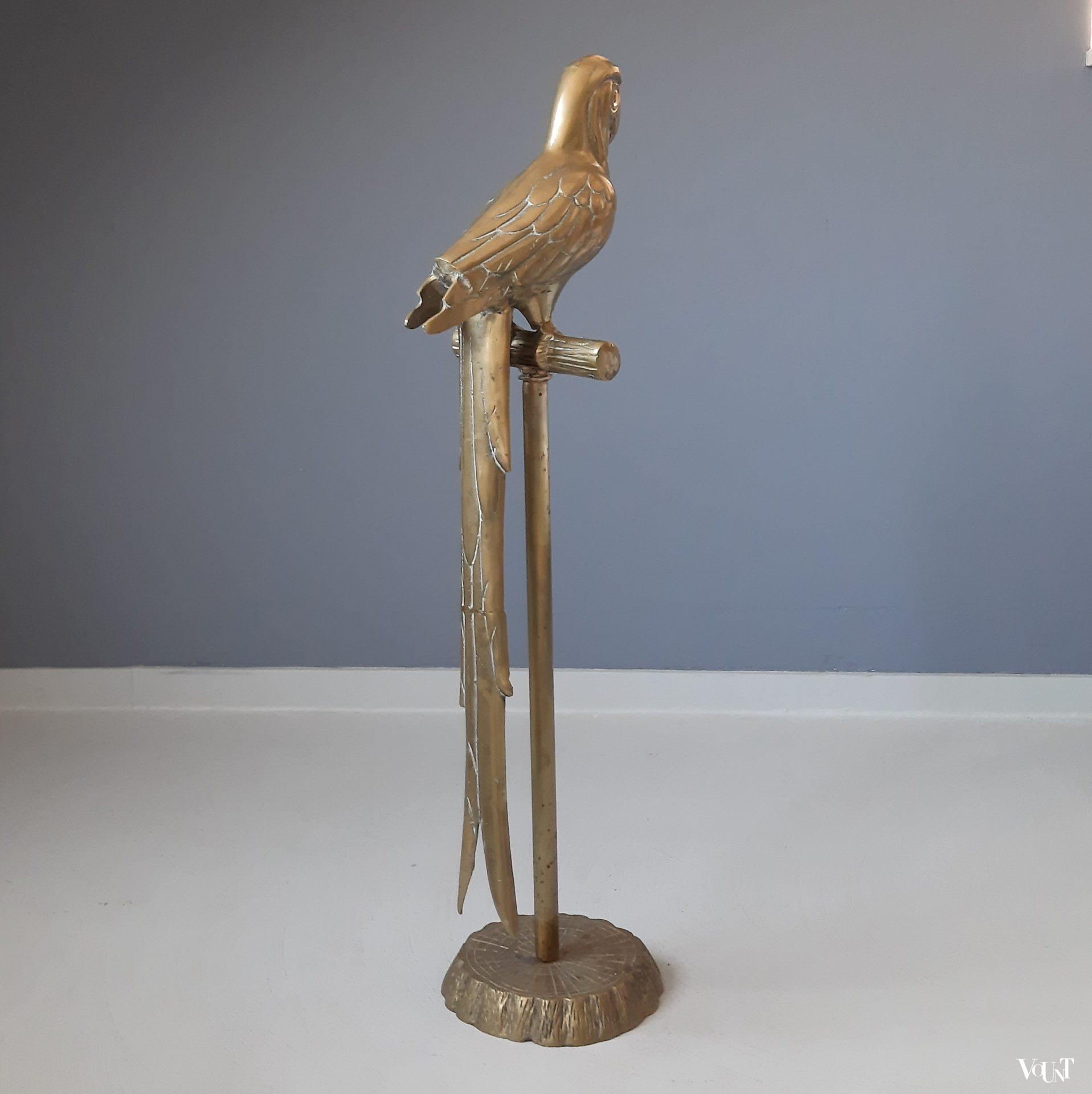 Grote messing papegaai op standaard, jaren '50