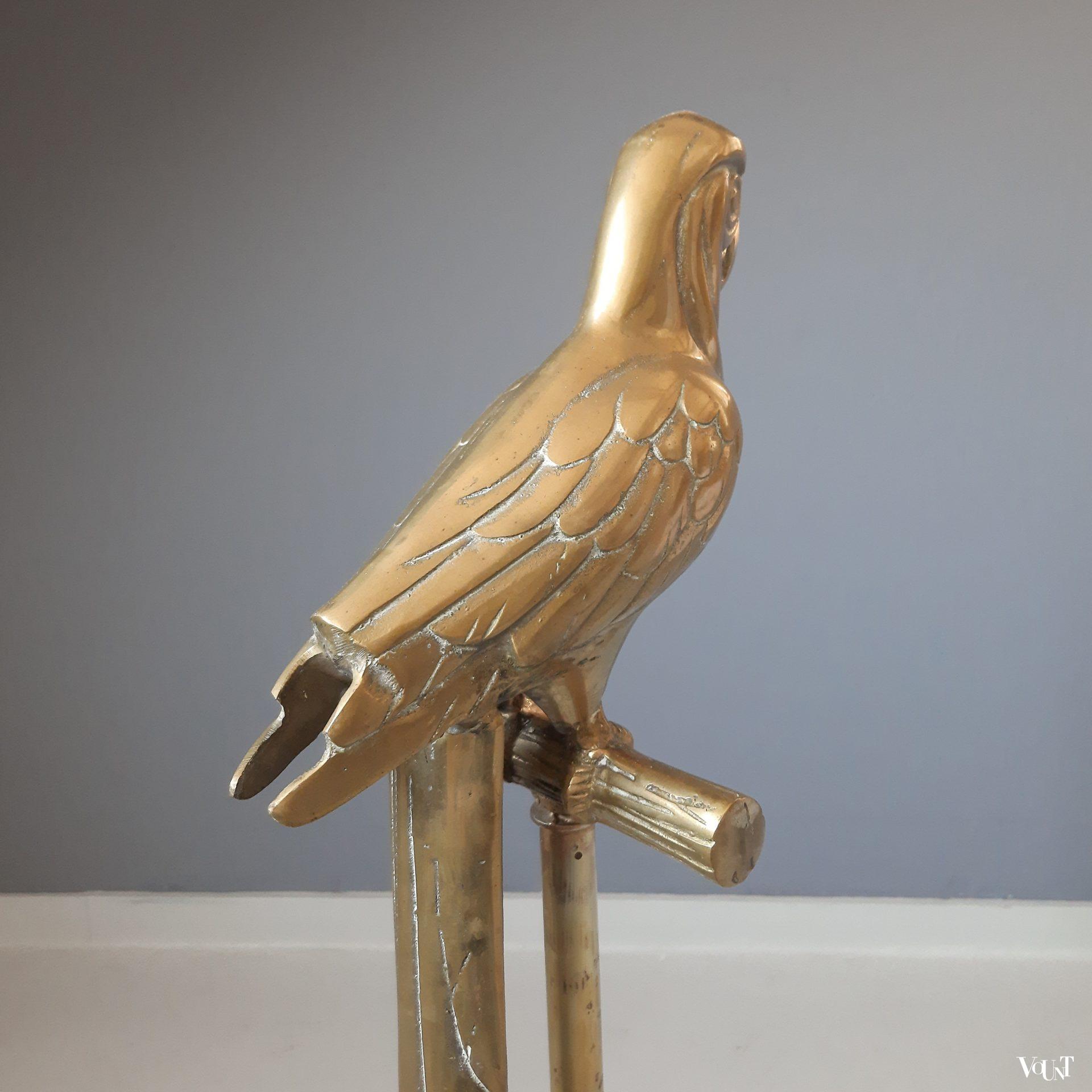 Grote messing papegaai op standaard, jaren '50