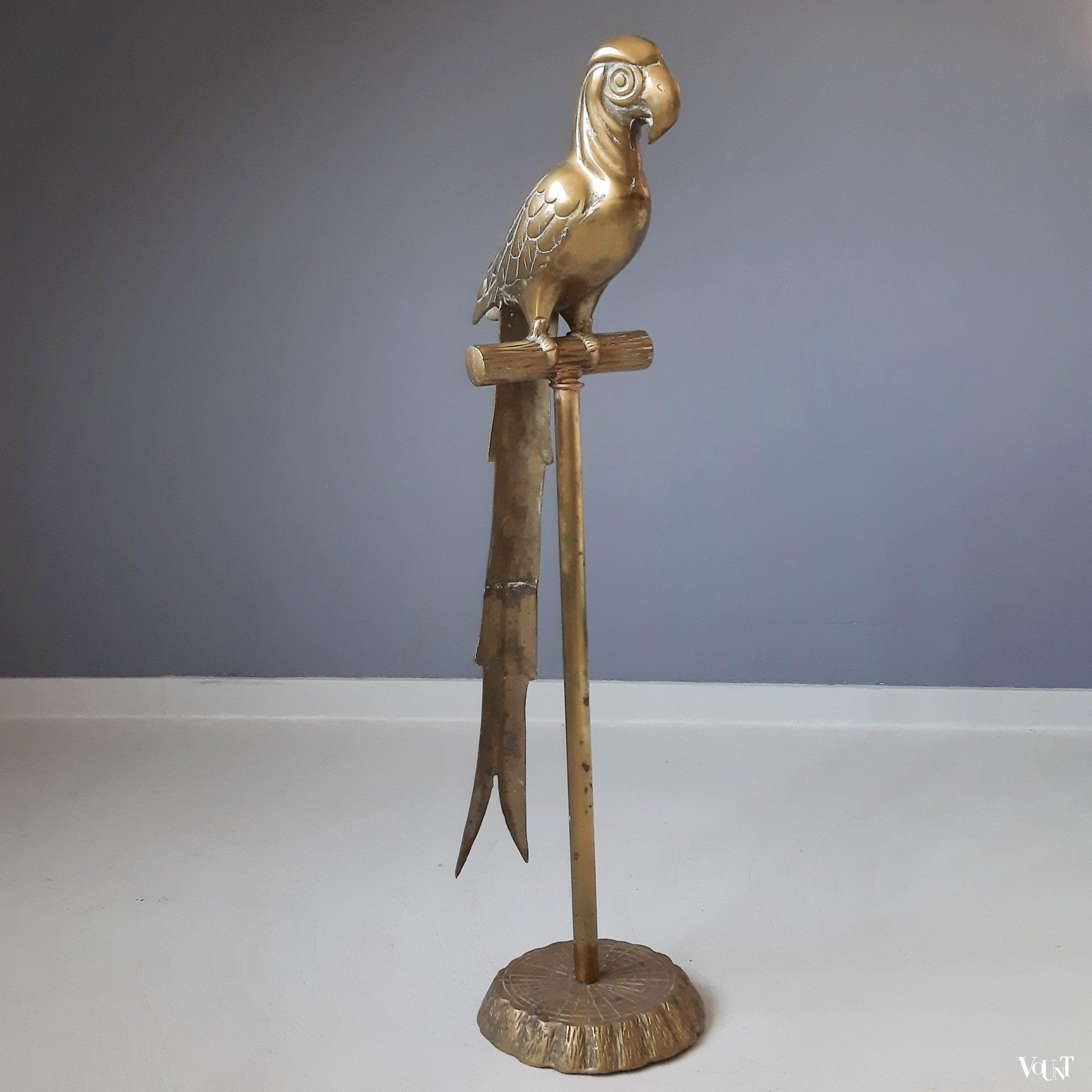 Grote messing papegaai op standaard, jaren '50