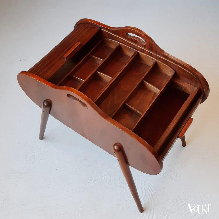 thumbnail: Vintage Houten Naaidoos - Opbergkoffer Voor Naalden & Gereedschap - DIY Naaiset Met Bloemenprint - Grenenhout