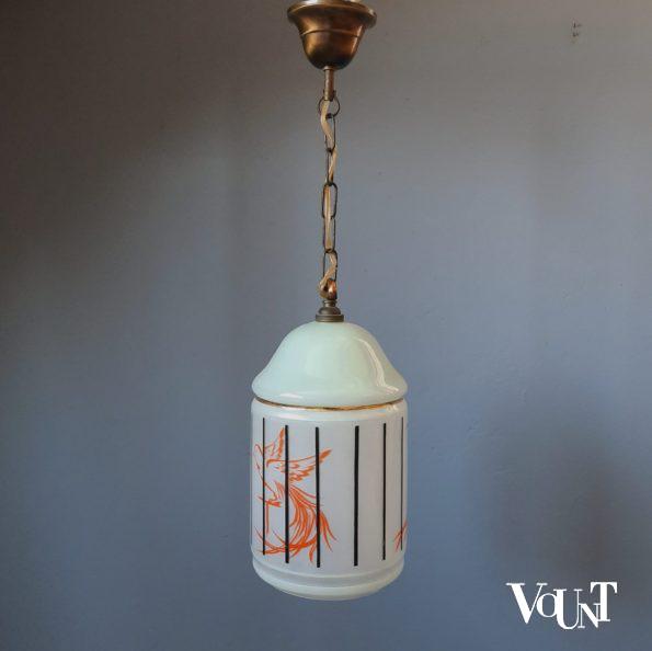 Glazen hanglamp vogelkooitje (groen), Frankrijk, jaren '50