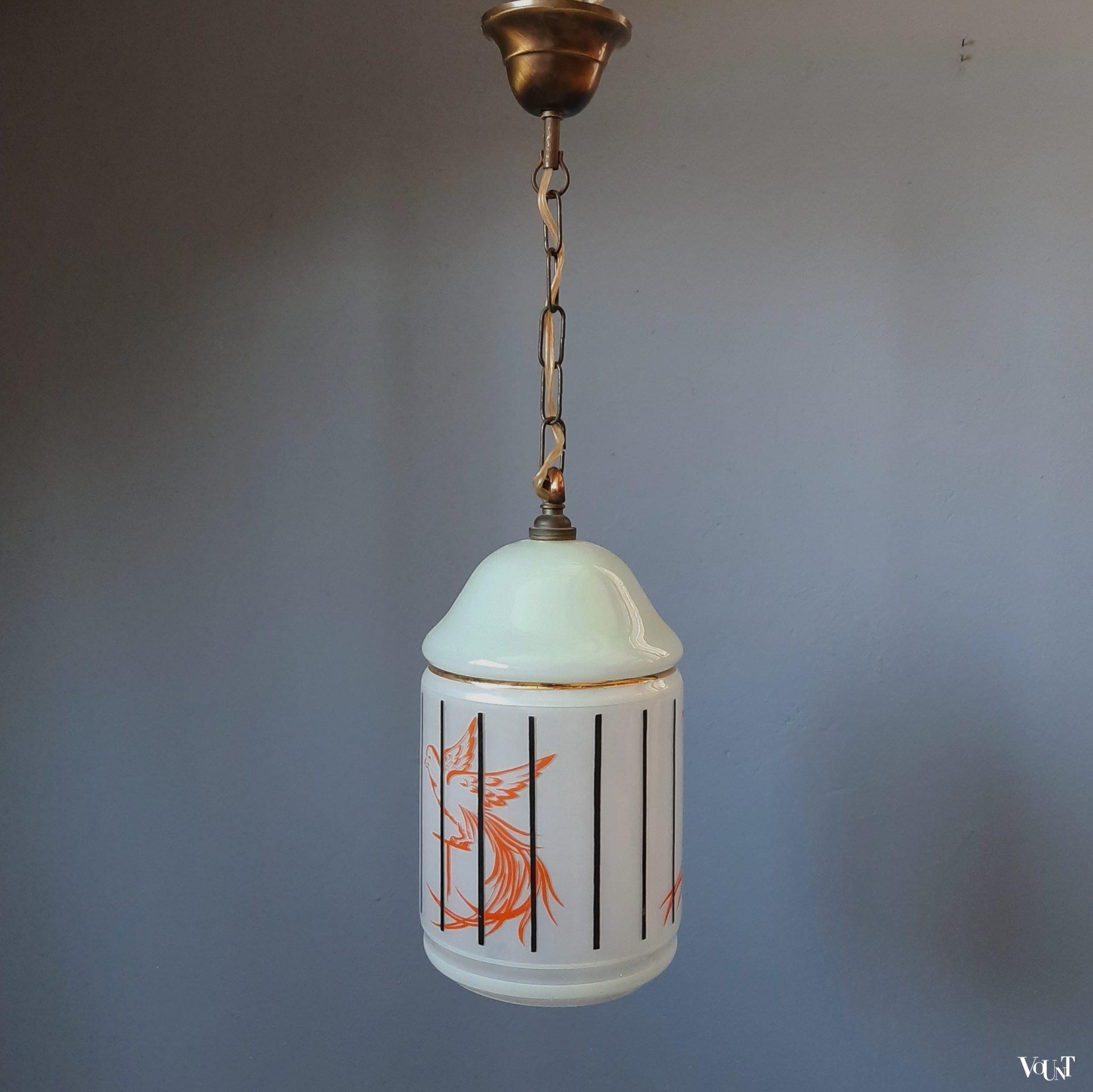 Glazen hanglamp vogelkooitje (groen), Frankrijk, jaren '50