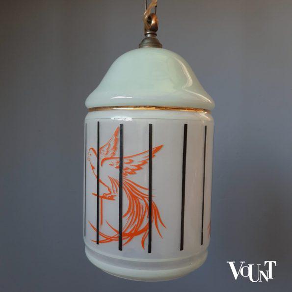 Glazen hanglamp vogelkooitje (geel), Frankrijk, jaren '50