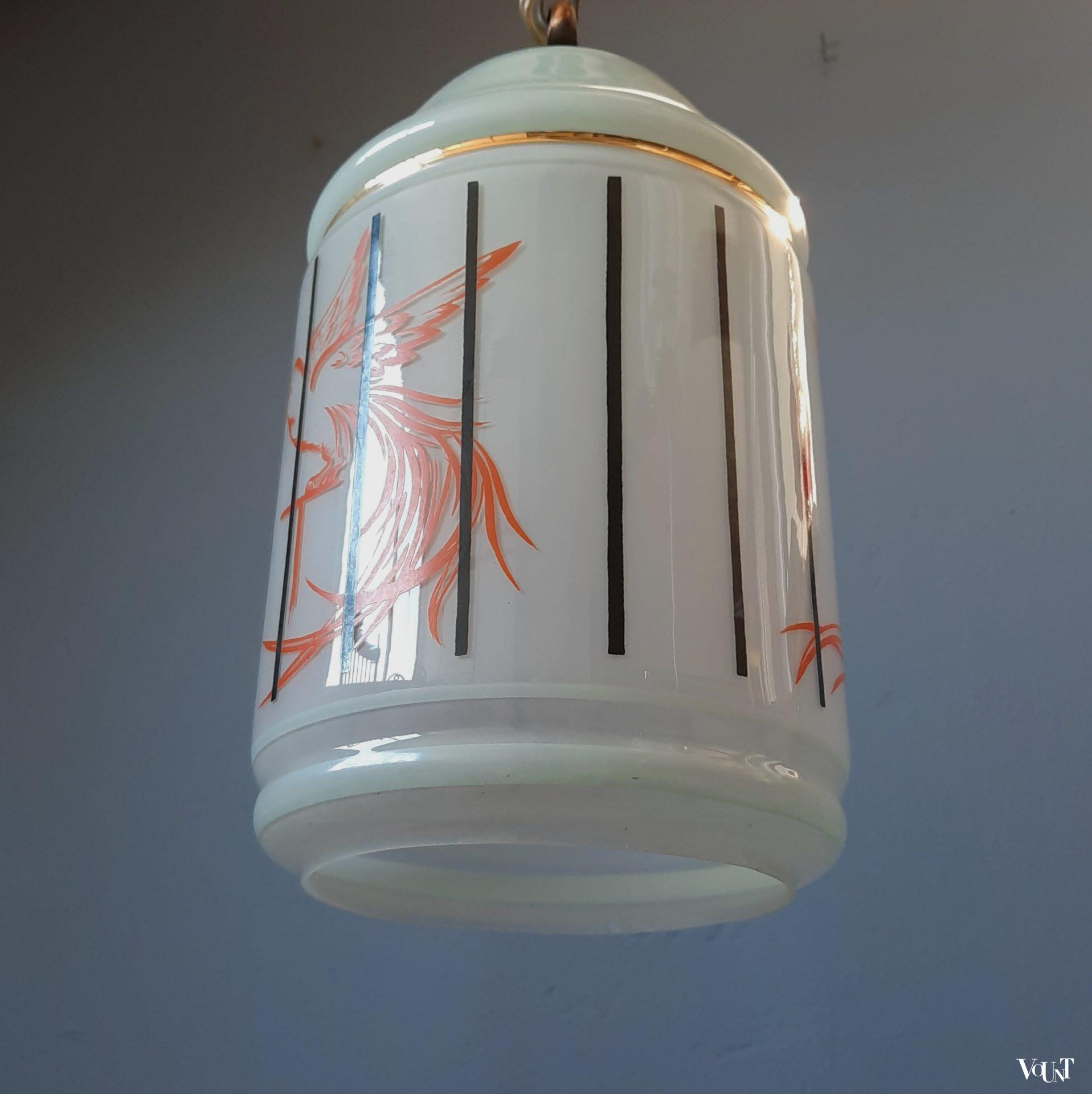 Glazen hanglamp vogelkooitje (groen), Frankrijk, jaren '50