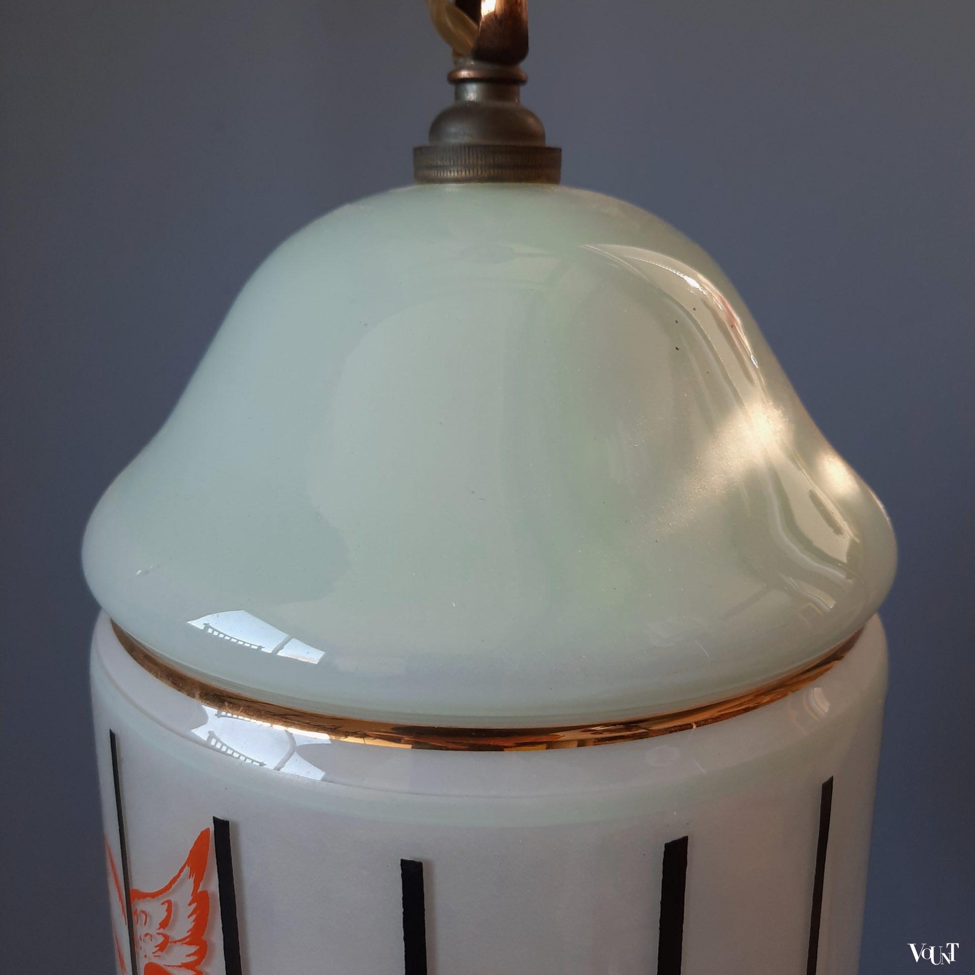 Glazen hanglamp vogelkooitje (groen), Frankrijk, jaren '50