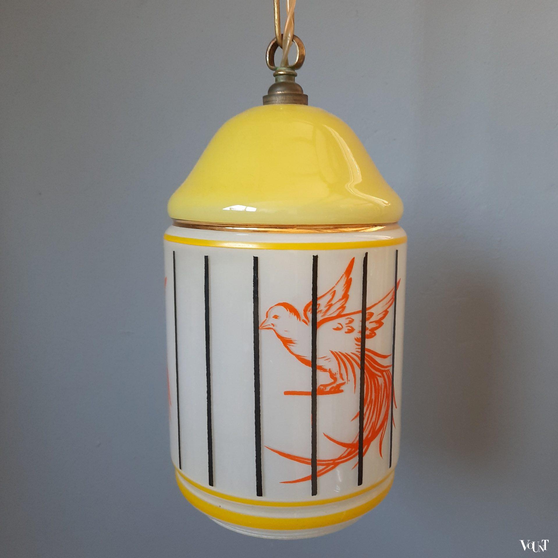 Glazen hanglamp vogelkooitje (groen), Frankrijk, jaren '50