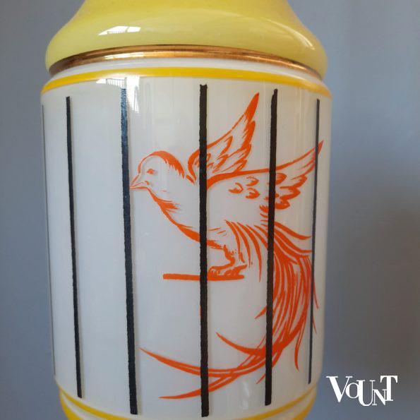 Glazen hanglamp vogelkooitje (geel), Frankrijk, jaren '50